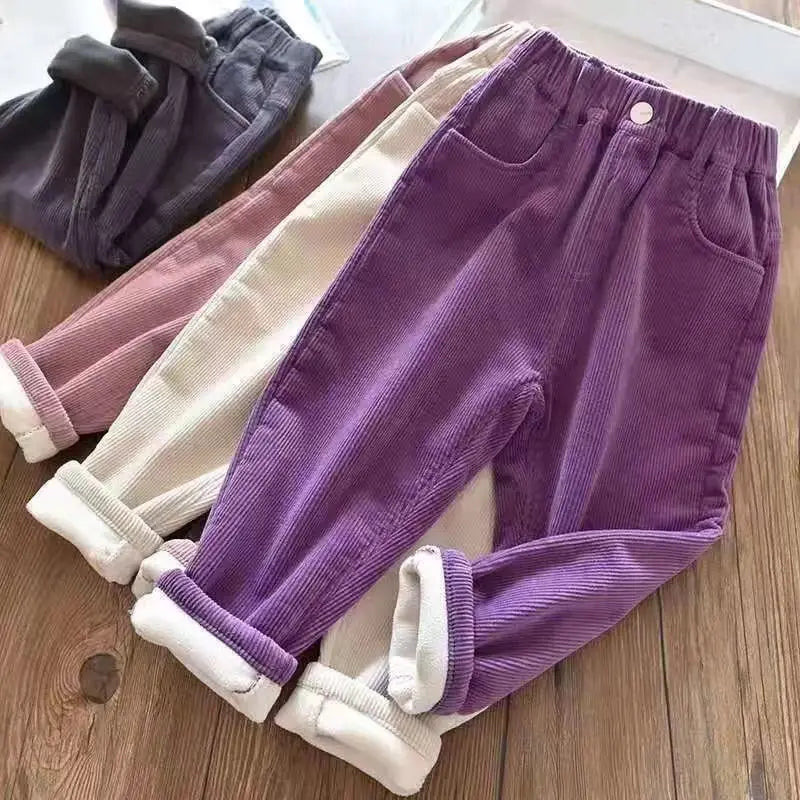 Kids Corduroy Velvet Pants - High Waist Thick Warm Winter Trousers for Girls & Boys | Harajuku Fashion Cute Outfit for School, Play & Holiday