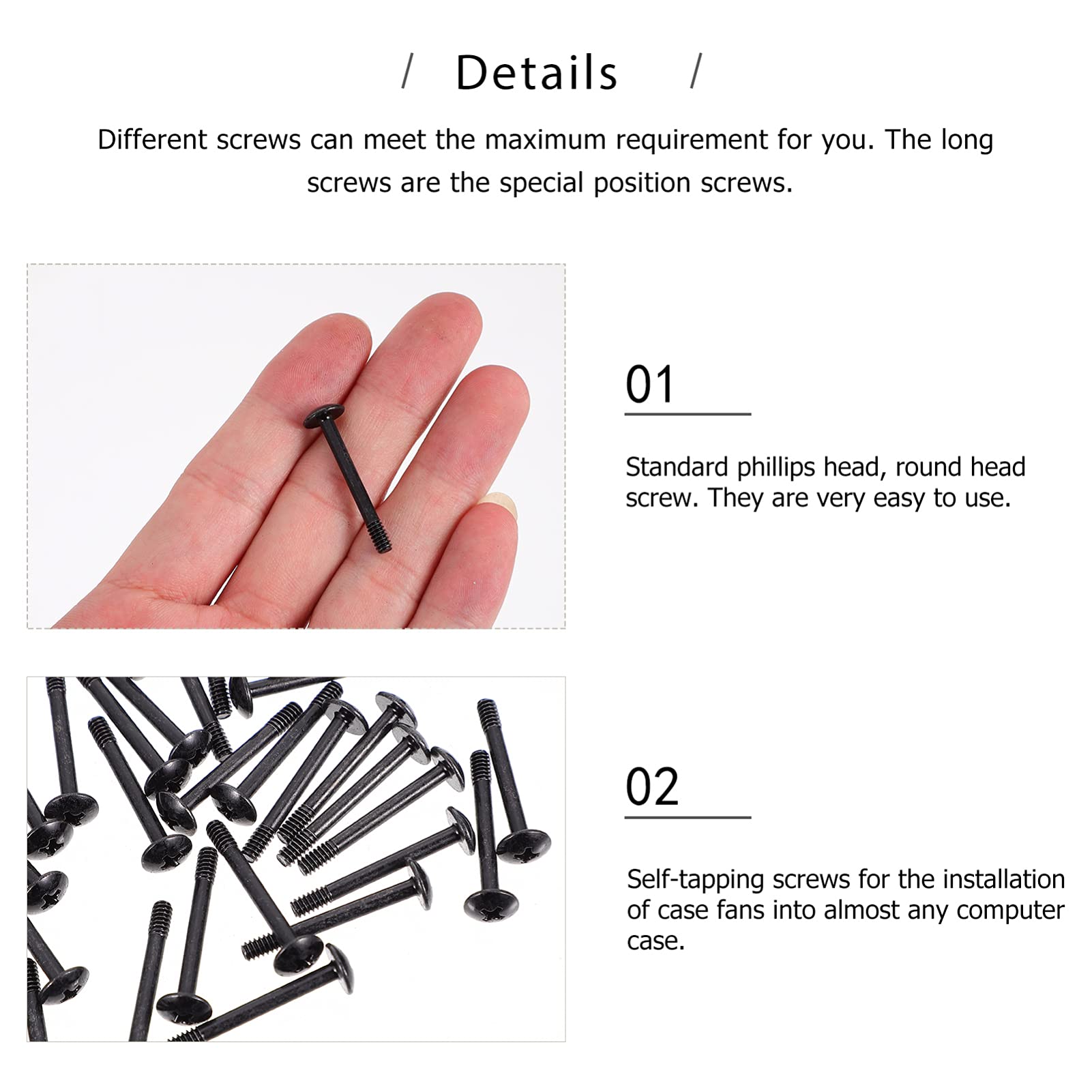 50pcs Black Computer Case Fan Screws - Tapping Screws for PC Cooling Fans, Kraken Z73 RGB, CPU Coolers & Ceiling Fans - Durable Iron Construction for Optimal Ventilation & PC Case Assembly