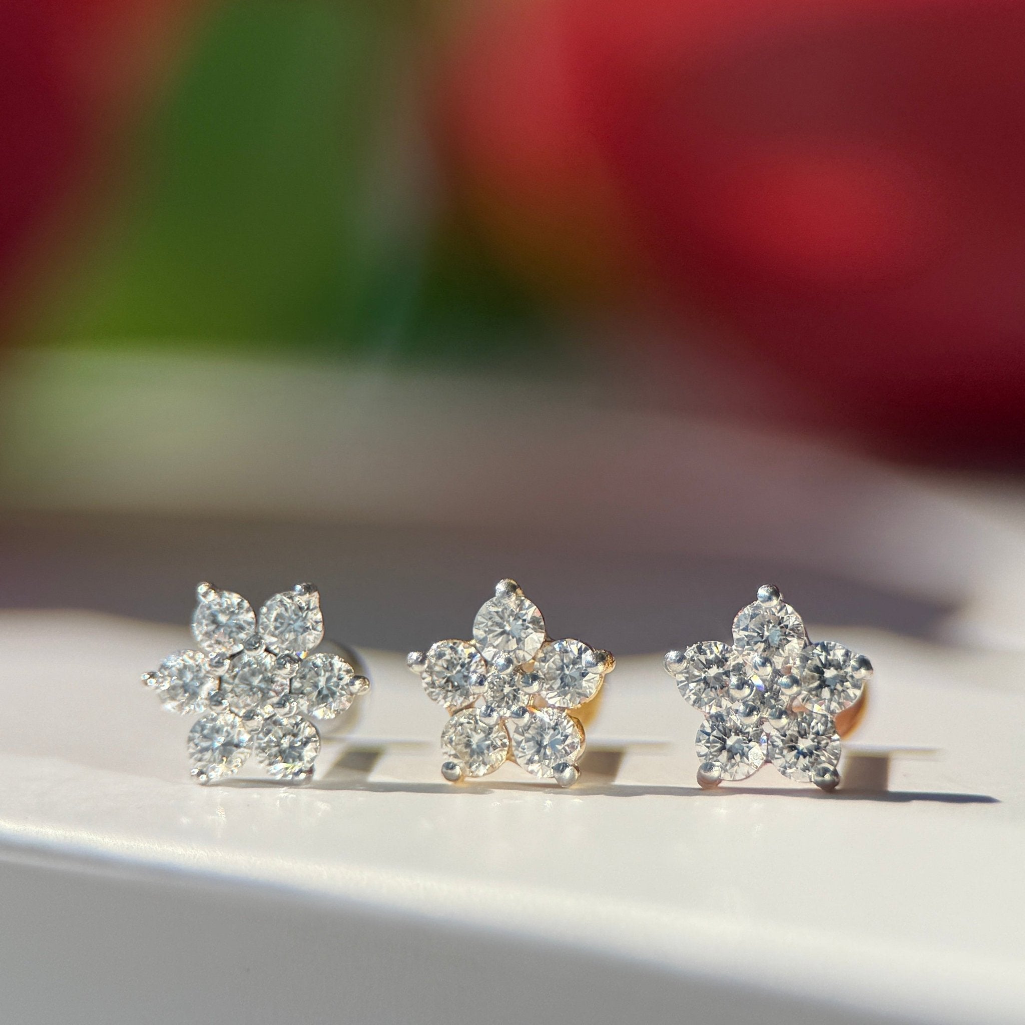 14k Yellow Gold Six Round Diamond Flower Stud Earrings for Women - Perfect for Weddings, Parties & Everyday Elegance