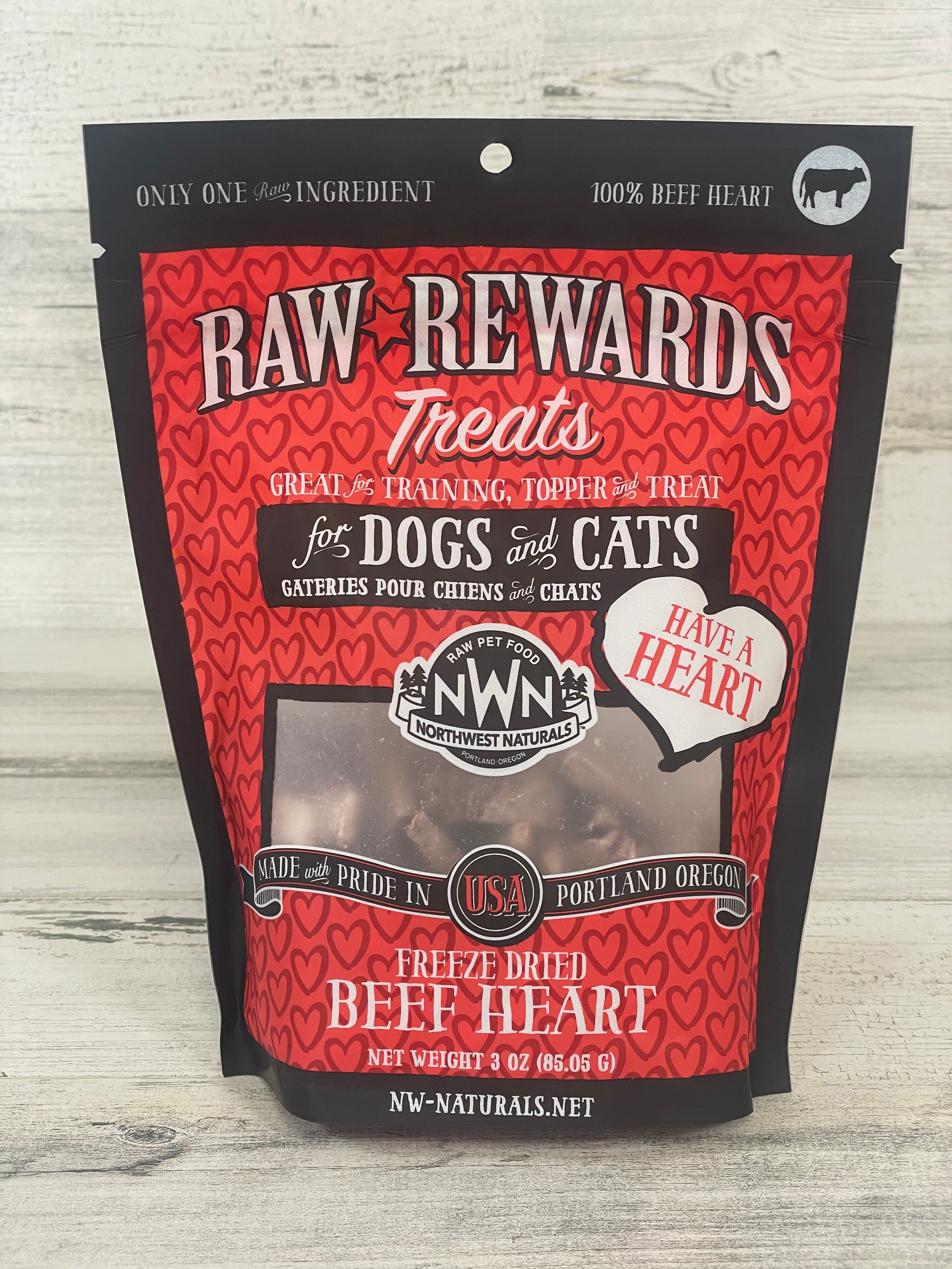 Northwest Naturals Freeze Dried Beef Heart Dog Treats - 3oz Raw Rewards - High Protein Snack for Training, Chewing & Dental Health