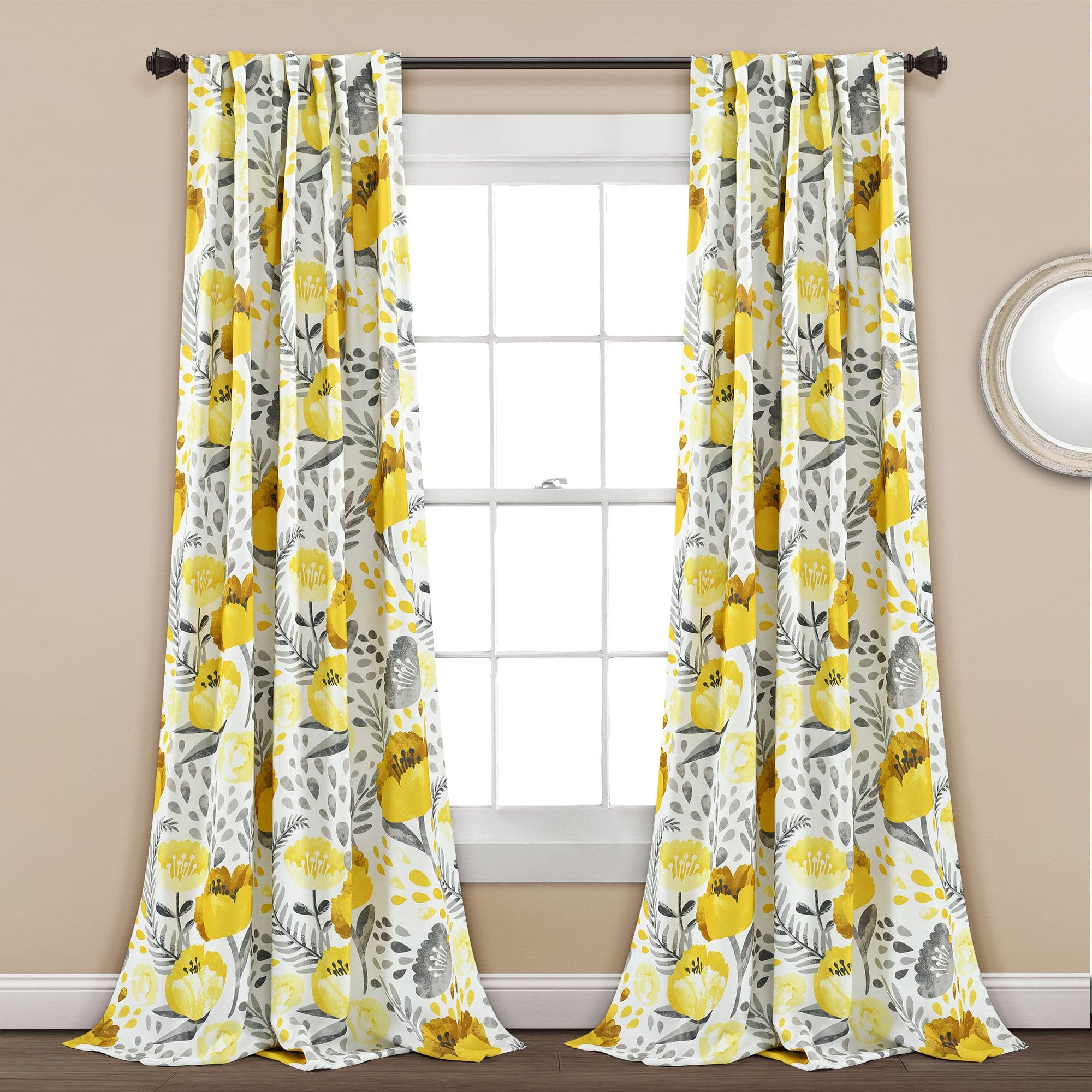 Poppy Garden Light Filtering Window Curtain Panel Set - Floral Sheer Drapes for Living Room & Bedroom - Soft Sunlight & Privacy Protection
