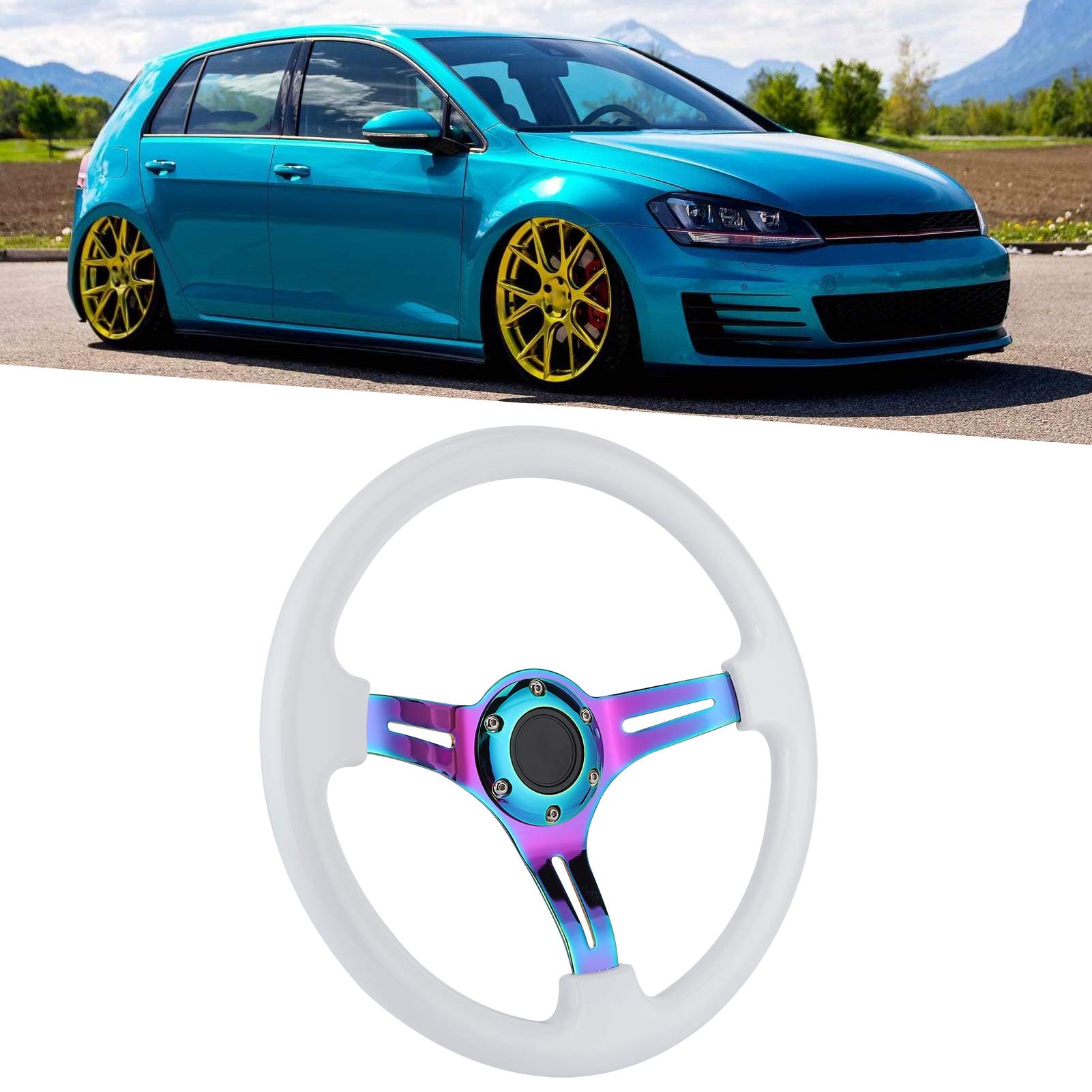 Yctze 14-inch 6-Hole Racing Steering Wheel - Colorful Spoke ABS Drifting Wheel - Universal Replacement Car Accessory for Quick Release - Perfect for Street Racing, Drifting & Car Modification