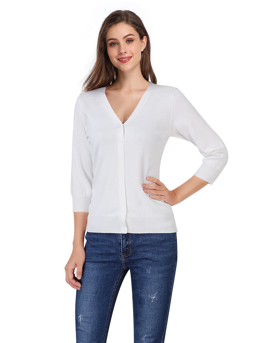 Women's 3/4 Sleeve Button Down Sweater Cardigan - Soft Knit Open Front Long Cardigan for Women - Perfect for Office, Casual Wear & Fall Layering