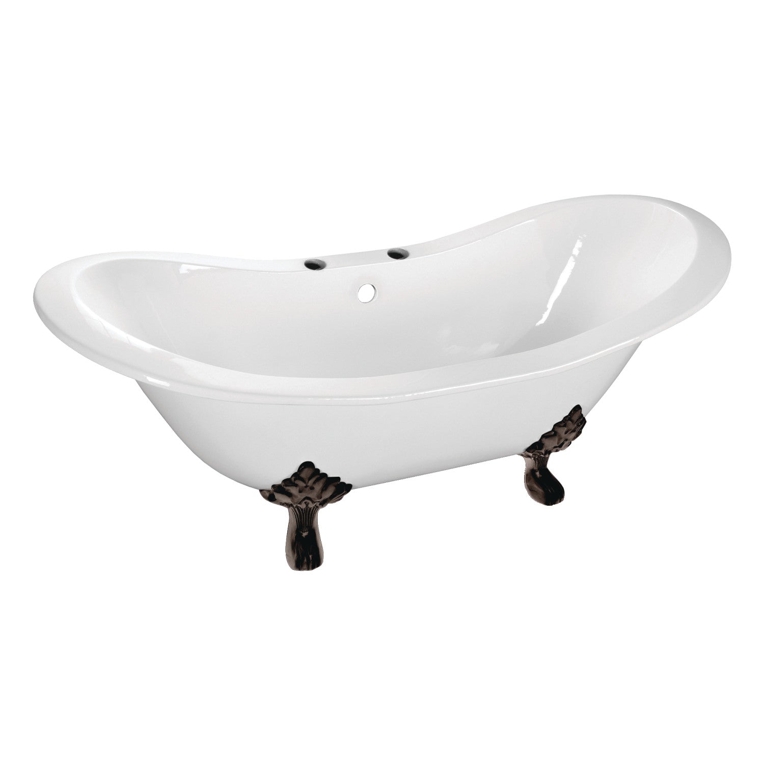 Aqua Eden 61 Inch White Cast Iron Oval Double Slipper Clawfoot Bathtub with Oil Rubbed Bronze Finish - 7 Inch Faucet Drillings | Vintage Bathroom Centerpiece for Luxury Spa Retreats & Master Suite Renovations