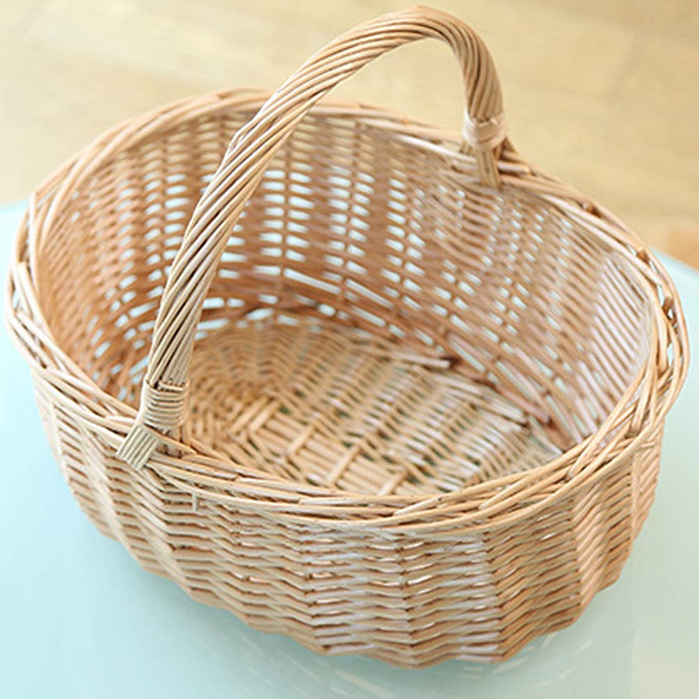 Natural Woven Rattan Basket with Handle - Oval Storage Bin for Food Serving, Fruit Display, Home Decor & Wedding - Eco-Friendly Wicker Organizer for Kitchen, Living Room, Outdoor & Kids Room