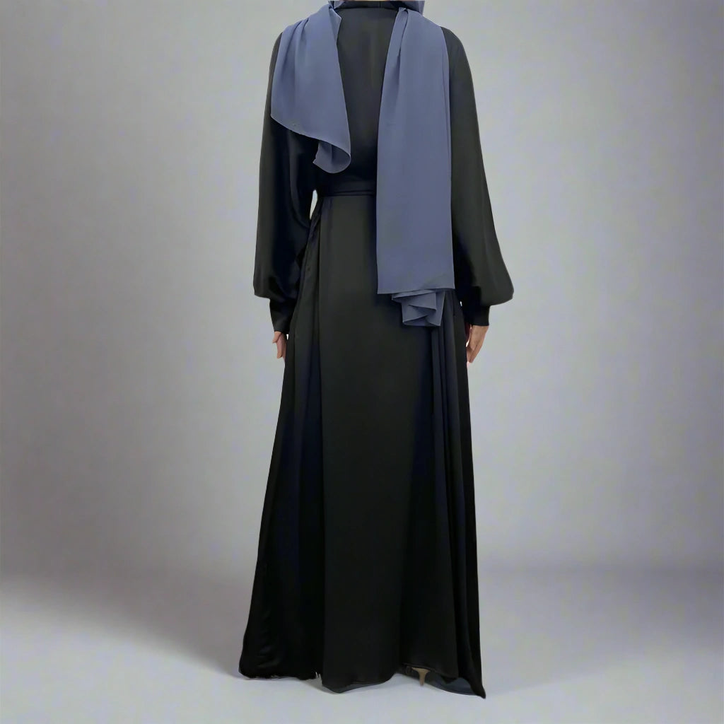 Elegant Muslim Women's Open Abaya Dress with Pockets - Classic Daily Wear for Prayer, Work & Social Occasions
