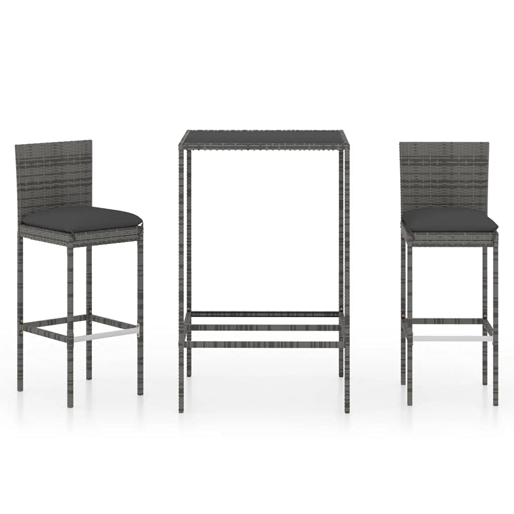 Aisifx 3-Piece Outdoor Patio Bar Set with Waterproof Cushions - Durable Poly Rattan Furniture in Modern Gray - Perfect for Backyard, Garden, Poolside & Balcony Relaxation