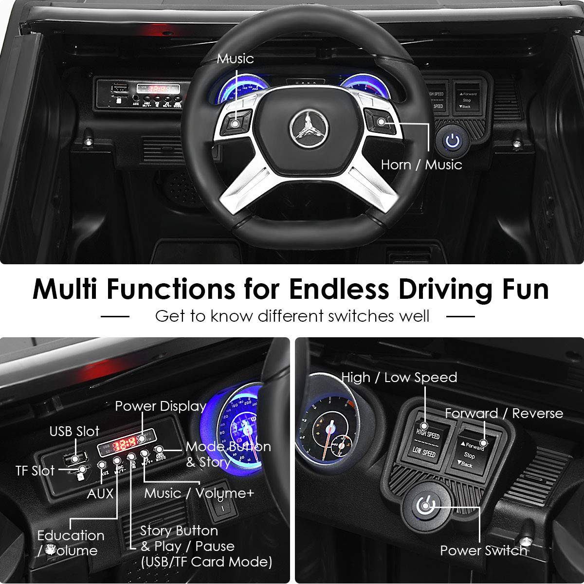 **Costzon 12V Mercedes-Benz Maybach Licensed Kids Ride-On Car - Remote Control Electric Vehicle Toy with 2 Motors, 3 Speeds, LED Lights, Horn, Music & Storage - Perfect for Birthday Gifts & Outdoor Play (Black)**
