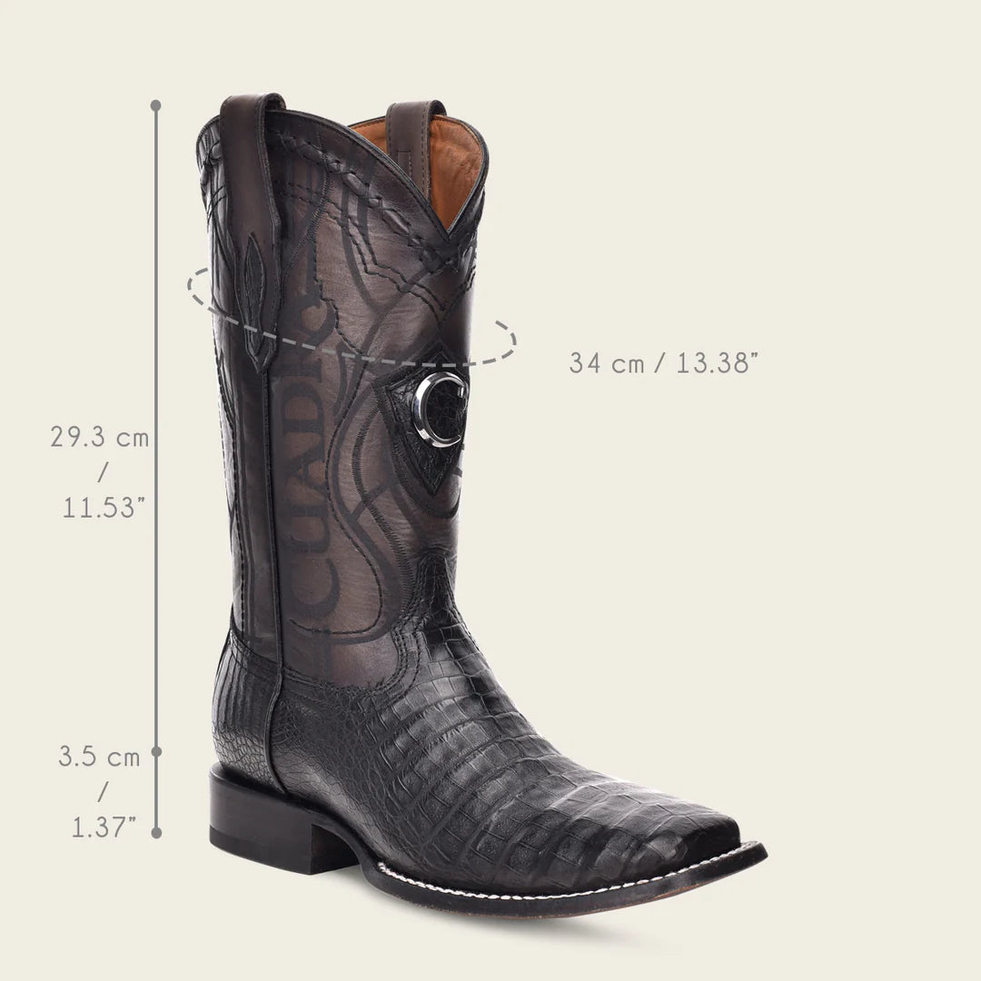 Premium Men's Cuadra Black Cowboy Rodeo Boots - Genuine Caiman Leather Western Boots for Rodeo, Country Dancing & Outdoor Adventures