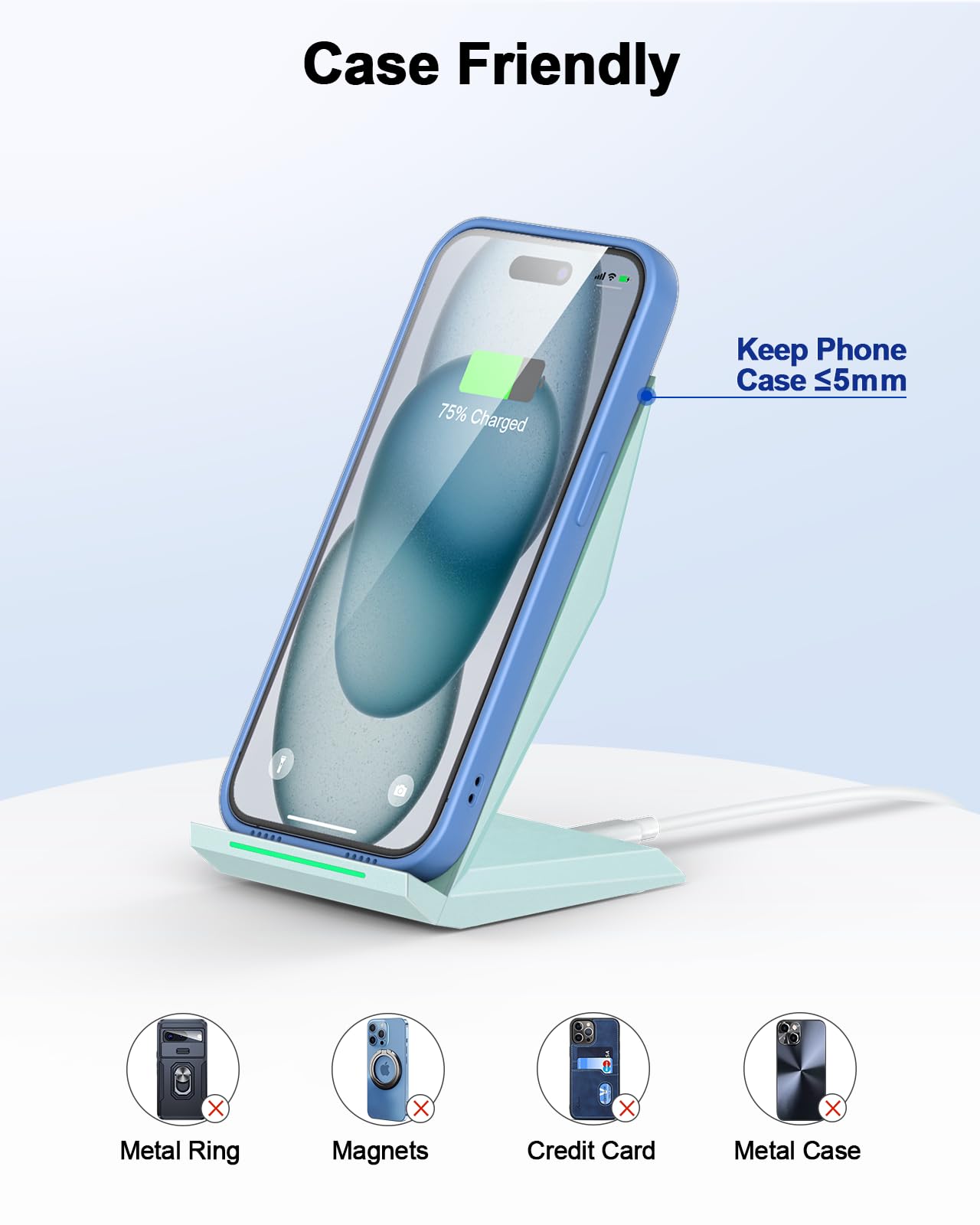 NANAMI 10W Fast Wireless Charging Stand - Qi-Certified Desktop Charger Dock for iPhone 16/15/14/13/12/11 Pro & Samsung Galaxy S25/S24/S23/S22/S21/S20/Note 20 Ultra - Perfect for Home, Office, and Nightstand Charging