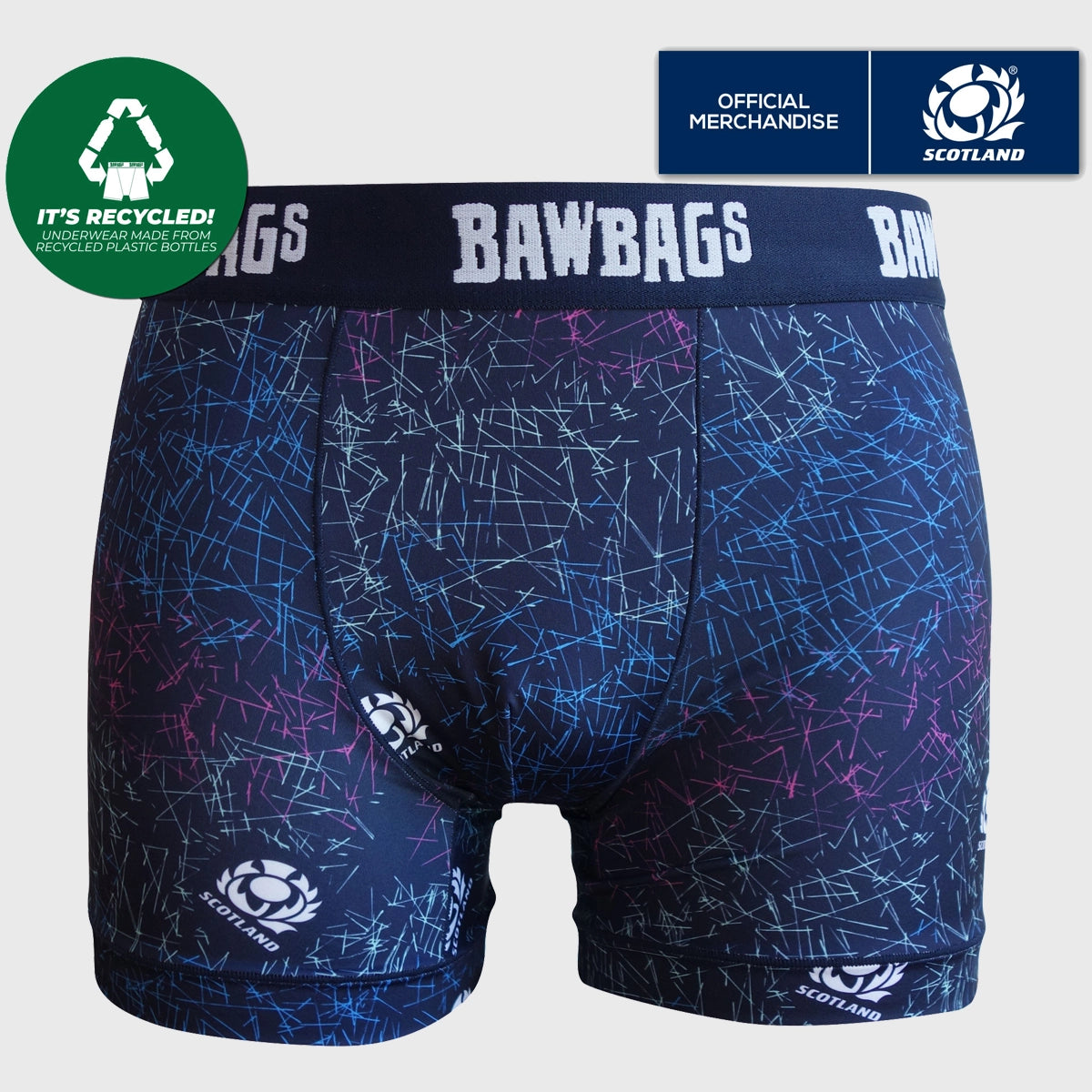 Bawbags Scotland Rugby Cool De Sacs Scribble Boxer Shorts - Comfortable Men's Underwear for Sports & Casual Wear - Perfect for Rugby Fans & Everyday Use