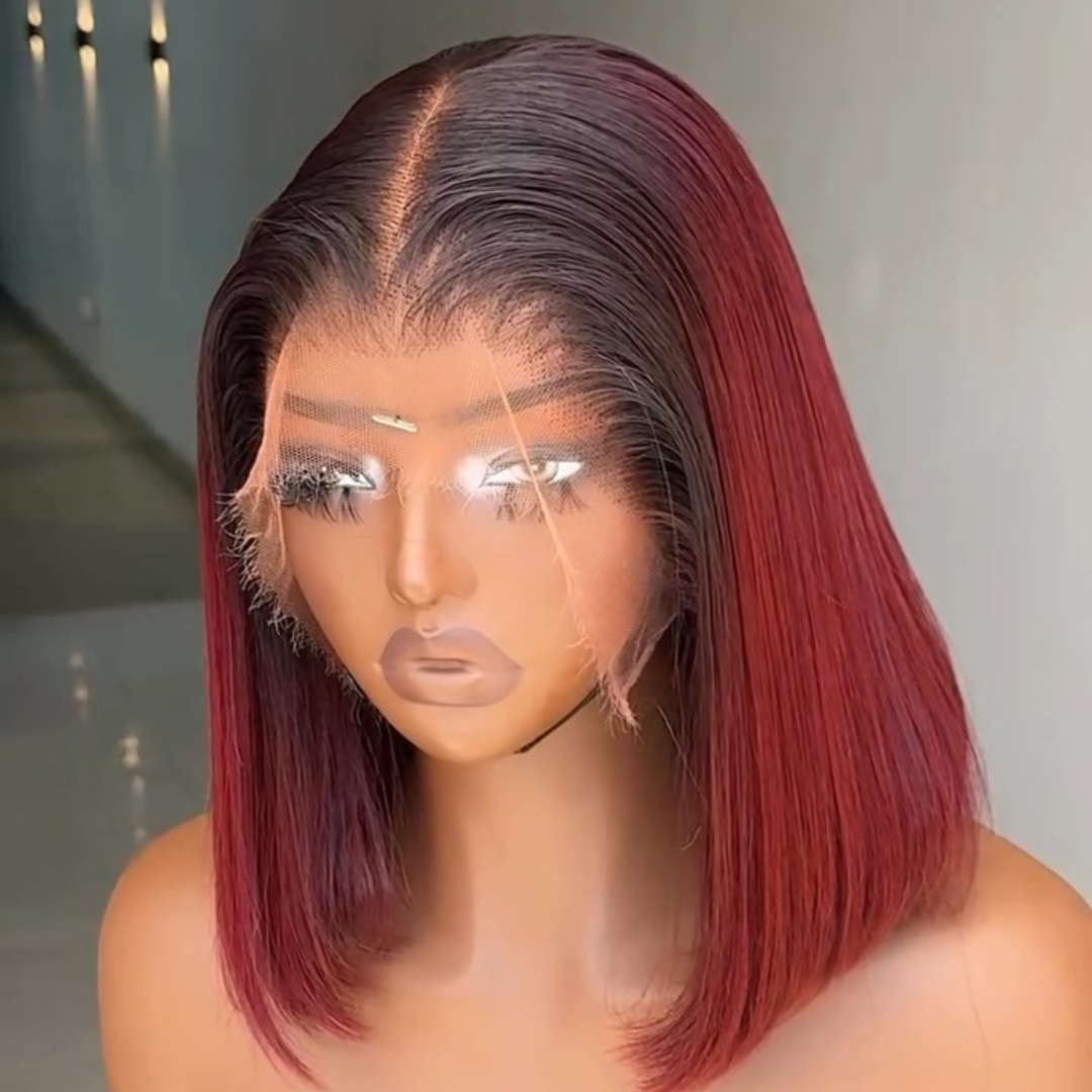 Eullair 13x6 Skin Melt Lace Front Wig - 1B Ombre Straight Bob Wig with Widow's Peak Hairline & Custom Color | Perfect for Cosplay, Daily Wear & Special Occasions