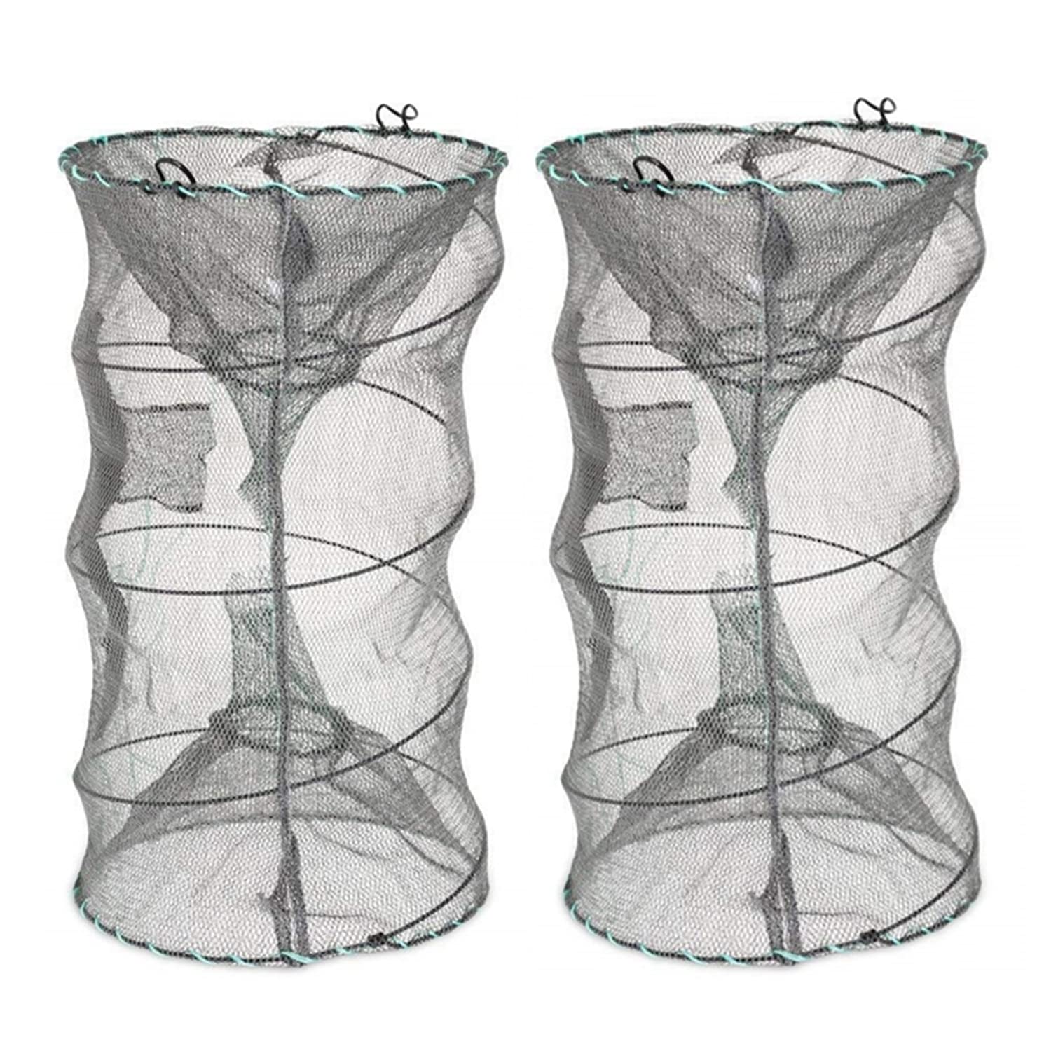 **2-Pack Collapsible Crab & Minnow Trap - Portable Foldable Fishing Bait Net for Crawfish, Lobster, Shrimp (12.6