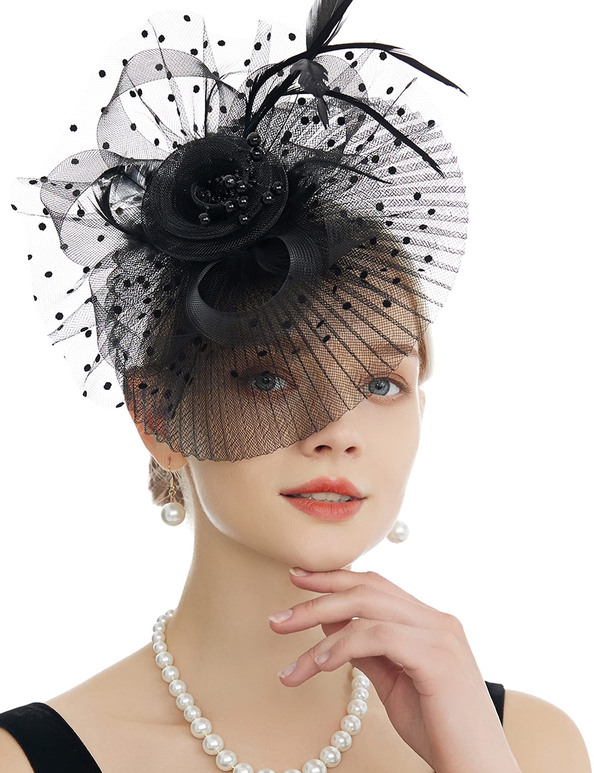Elegant Women's Fascinator Hat with Feather & Flower - Tea Party, Wedding, Cocktail Headband Veil Hair Accessory | Perfect for Bridal Showers, Garden Parties & Special Occasions