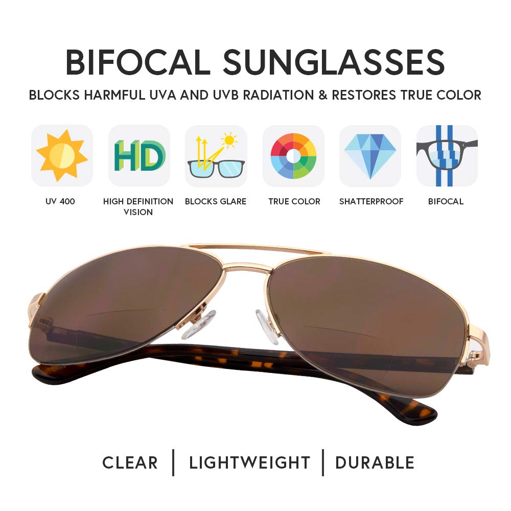 VITENZI Bifocal Sunglasses for Men & Women - Square Aviator Reading Glasses with Sun Tinted Lenses - Lightweight & Stylish for Outdoor Activities, Driving, and Reading