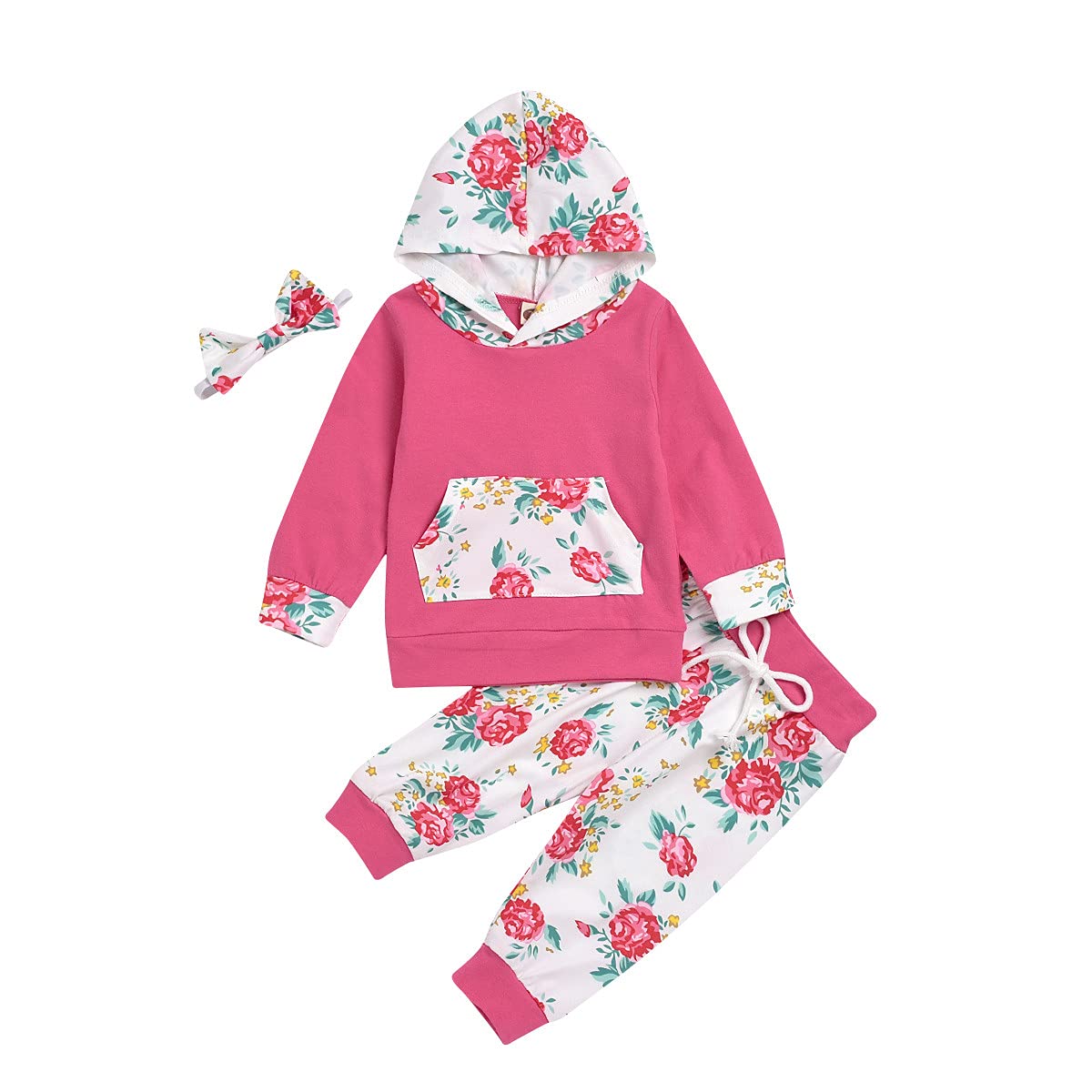 Baby Girl Newborn Clothes Set - Long Sleeve Floral Hooded Sweatshirt & Pants Outfit with Headband | Soft Cotton Infant Outfits for 0-24 Months | Perfect for Photoshoots, Playdates & Special Occasions