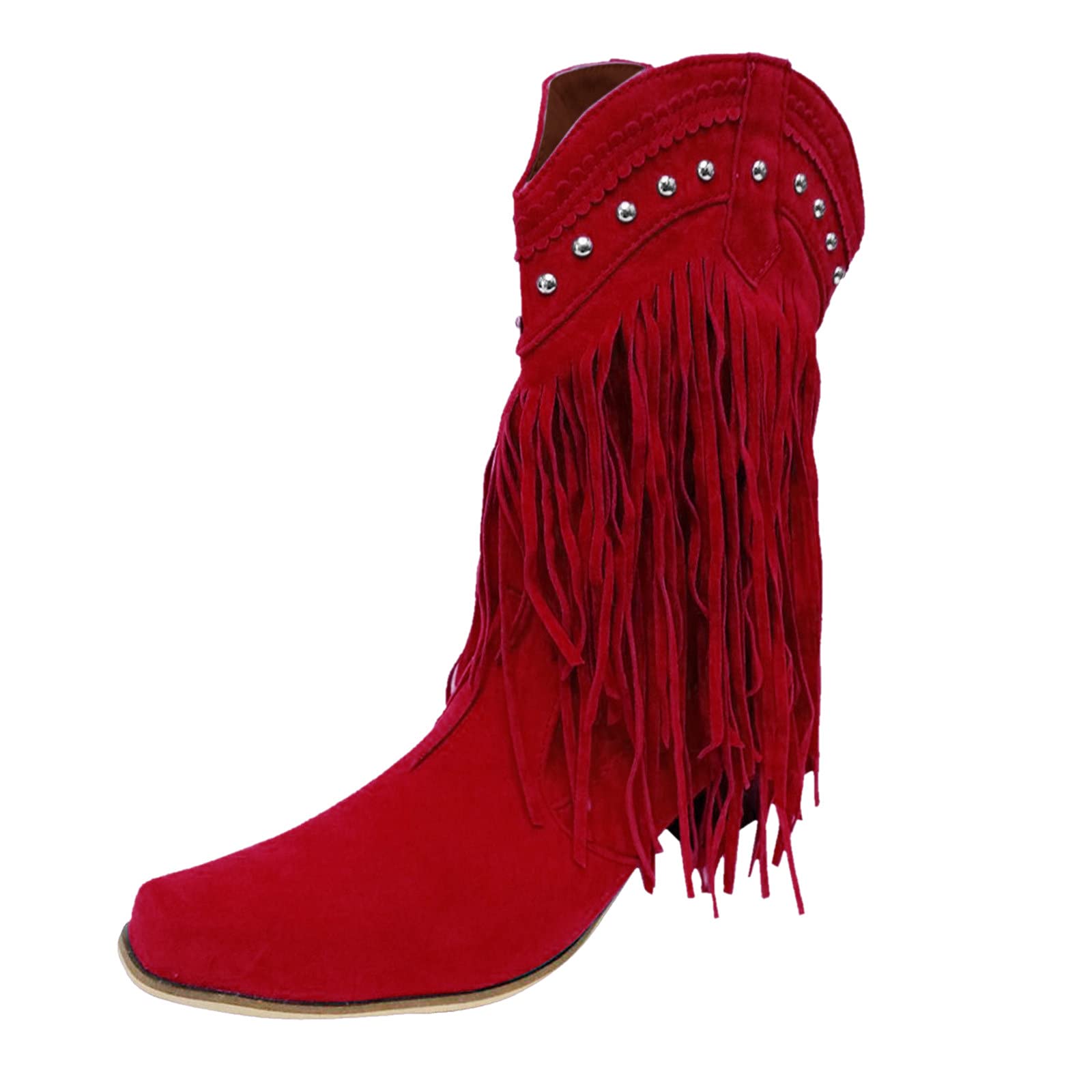 Retro Fringe Tassel Women's Mid-Calf Boots with Chunky Heel - Casual Light Knee High Boots for Fall Fashion & Boho Outfits