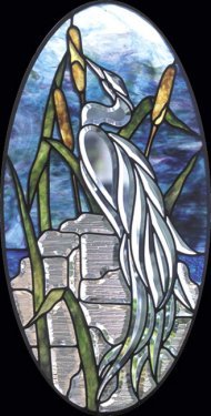 GST Blue Heron Clear Glass Bevel Cluster Facing Left - Elegant Stained Glass Window Panel for Home Decor, Church, and Office