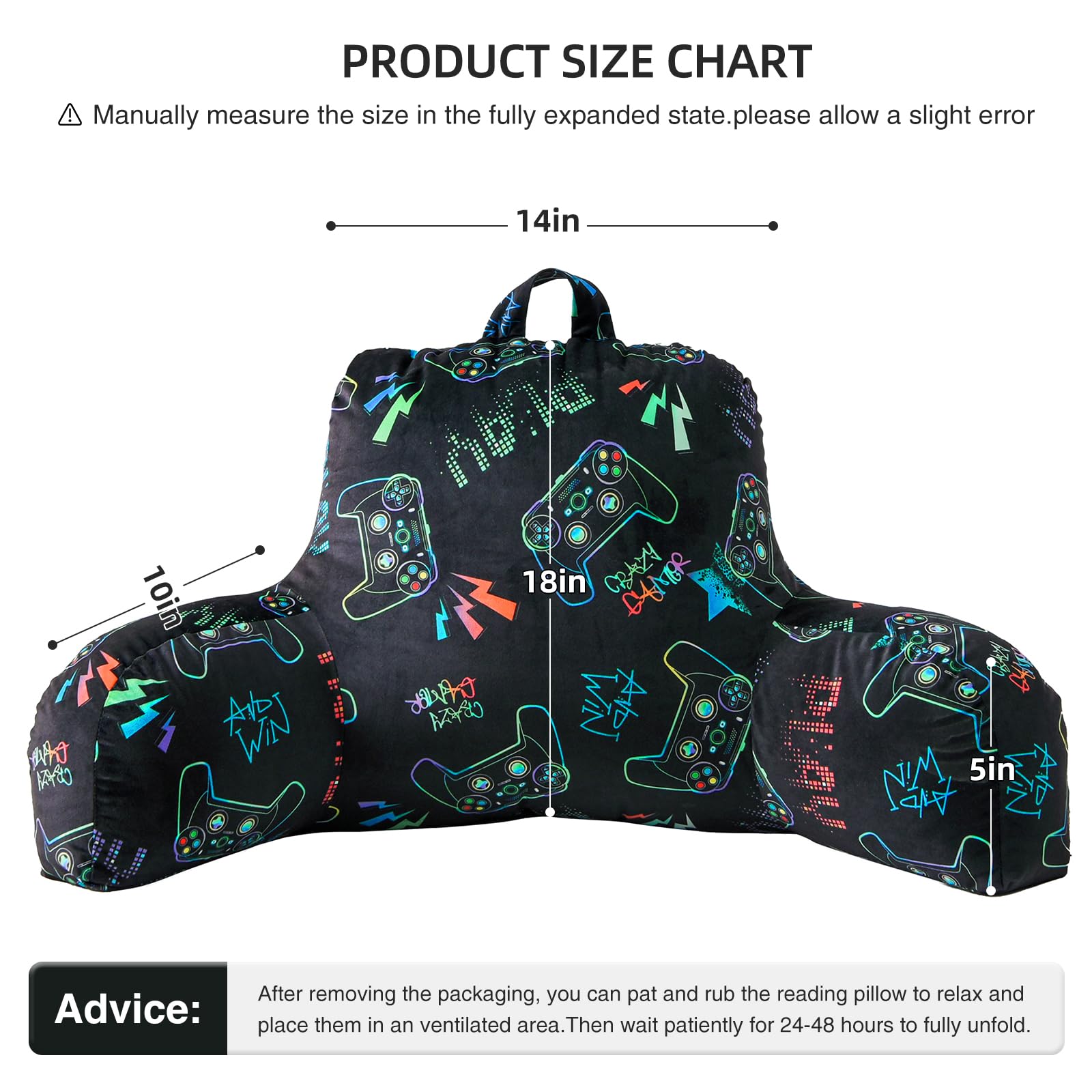 Aimuan Kids Gaming Backrest Pillow - Ergonomic Wedge Support for Reading, Watching TV, and Sitting Up in Bed - Comfortable Armrest Cushion with Back Support - Perfect for Gaming, Relaxing & Sleep (Black-Gamer Style) - Ideal for Bedroom, Dorm, or Living Room Use