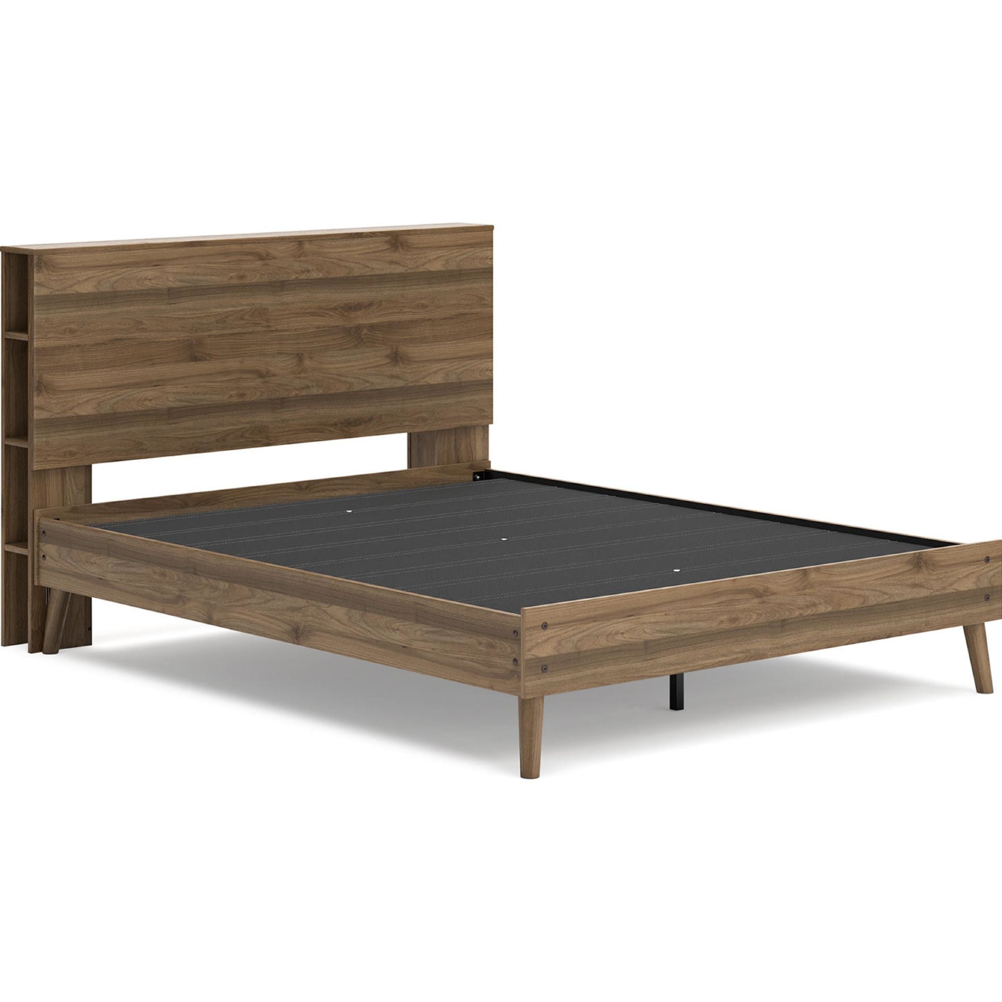 Aprilyn Queen Bookcase Bed in Honey Finish - Stylish Storage Bed Frame for Small Spaces & Bedroom Organization