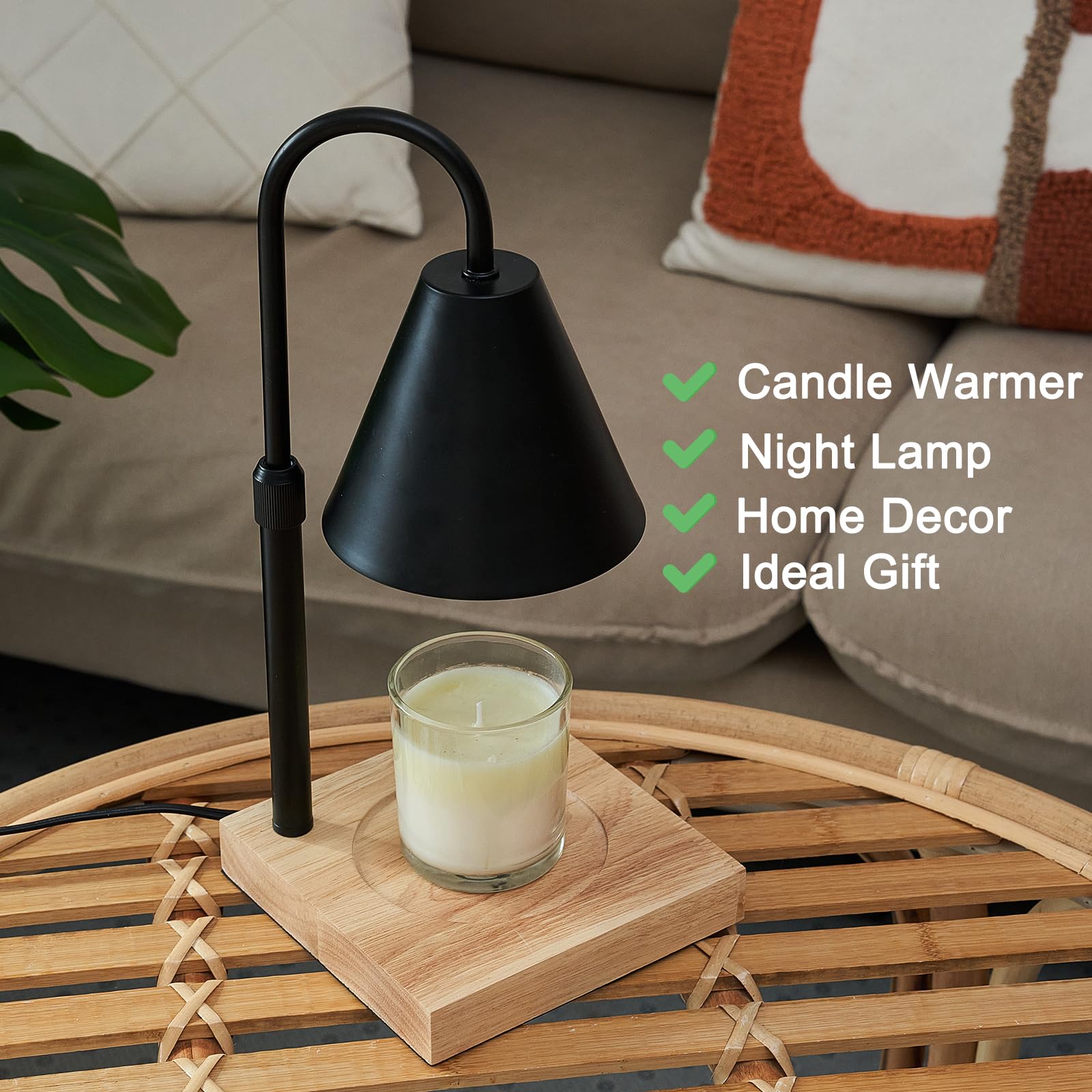 YODEWA Wood Base Candle Warmer Lamp with Timer & Dimmer - Farmhouse Electric Wax Melter for Jar Candles, Home Decor, Housewarming & Birthday Gifts for Women - Square Black - Perfect for Living Room, Bedroom & Office Ambiance