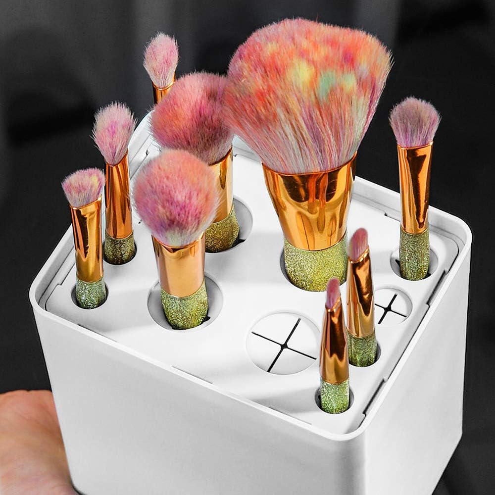 Acrylic Makeup Brush Holder with Lid - 12 Hole Waterproof Dustproof Cosmetic Brush Organizer & Drying Rack for Makeup Brushes | Perfect for Salon, Home Vanity and Travel Makeup Kit Organization