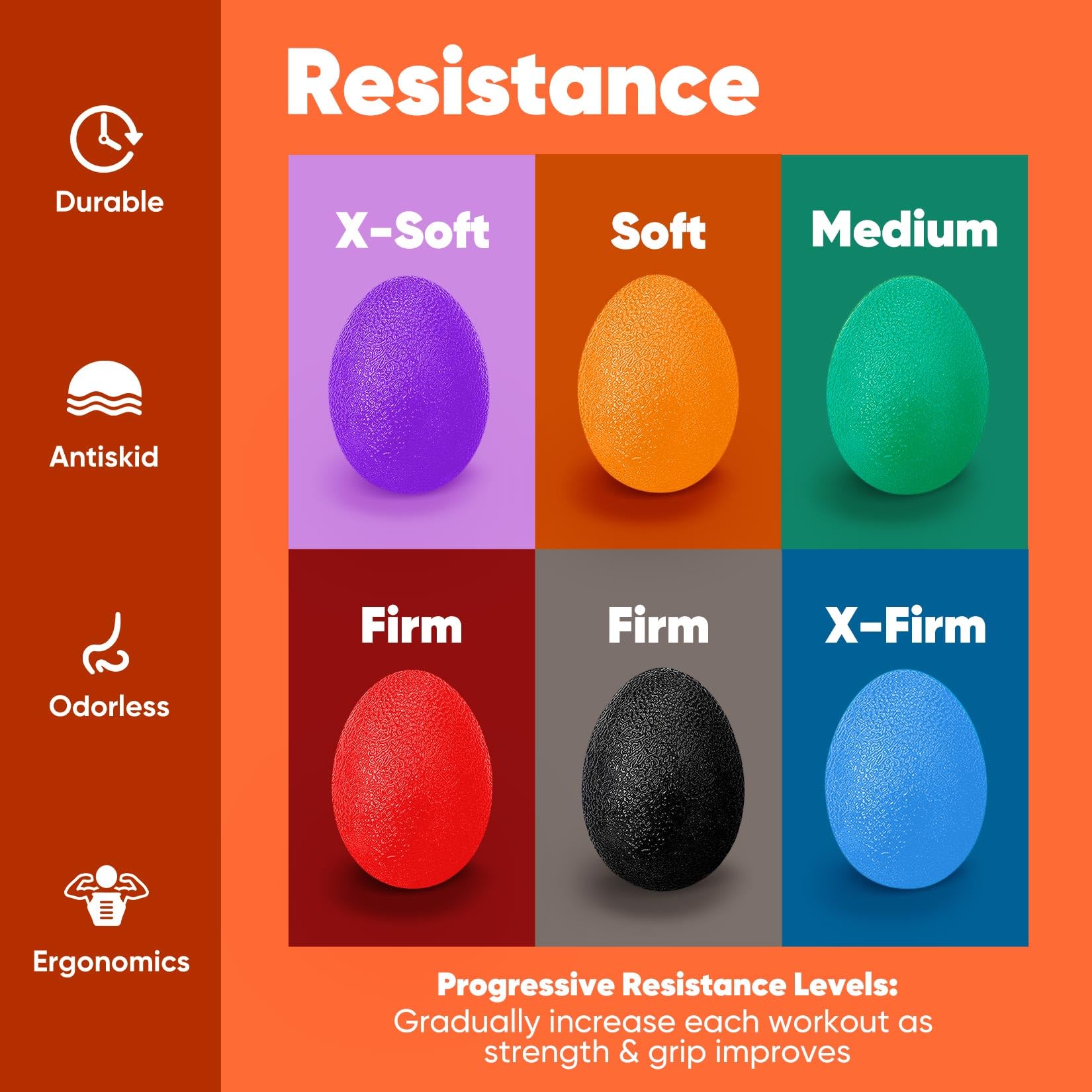 Hand Exercise Balls for Adults - Set of 6 Therapy Squeeze Balls with Different Resistance Levels for Stress Relief, Grip Strength & Physical Therapy | Perfect for Office, Home & Rehabilitation Use