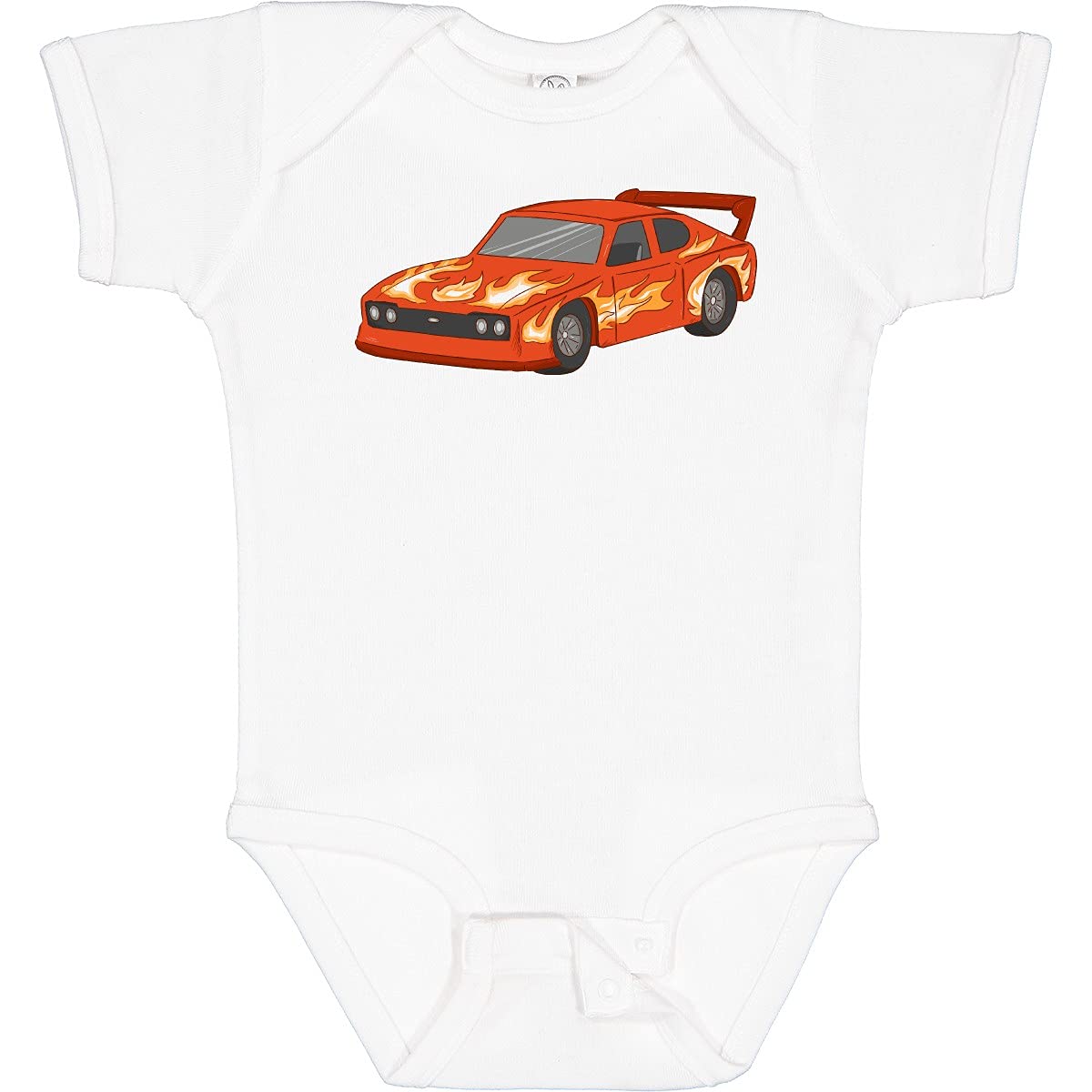 Inktastic Red Flames Race Car Baby Bodysuit - Cute Infant Onesie for Boys & Girls - Perfect for Racing Themed Parties, Photo Shoots & Everyday Wear