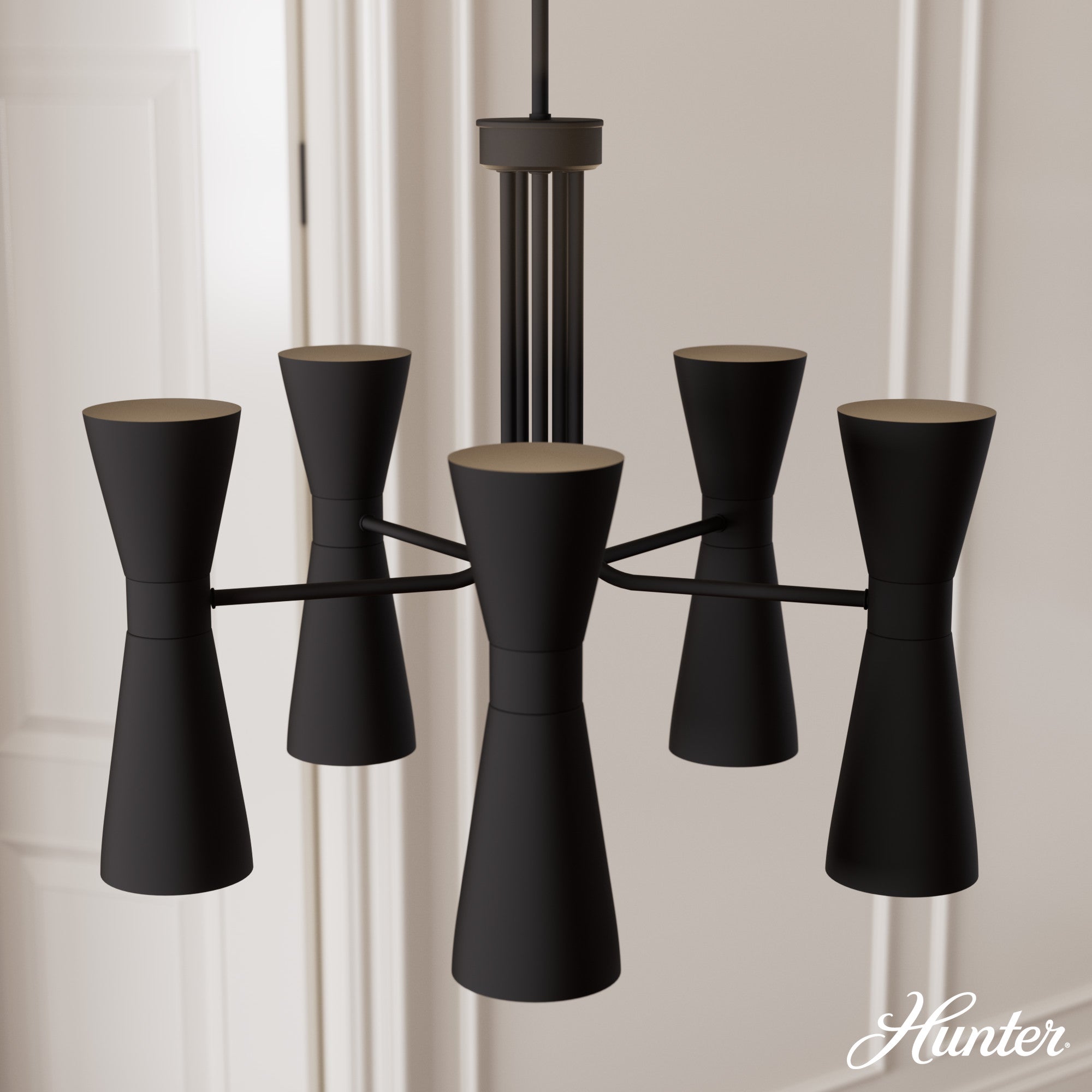 Hunter Zola Flat Matte Black 10-Light Chandelier Ceiling Light Fixture - Jasmine Roth Collection - Elegant Dining Room Lighting for Modern Farmhouse & Industrial Decor