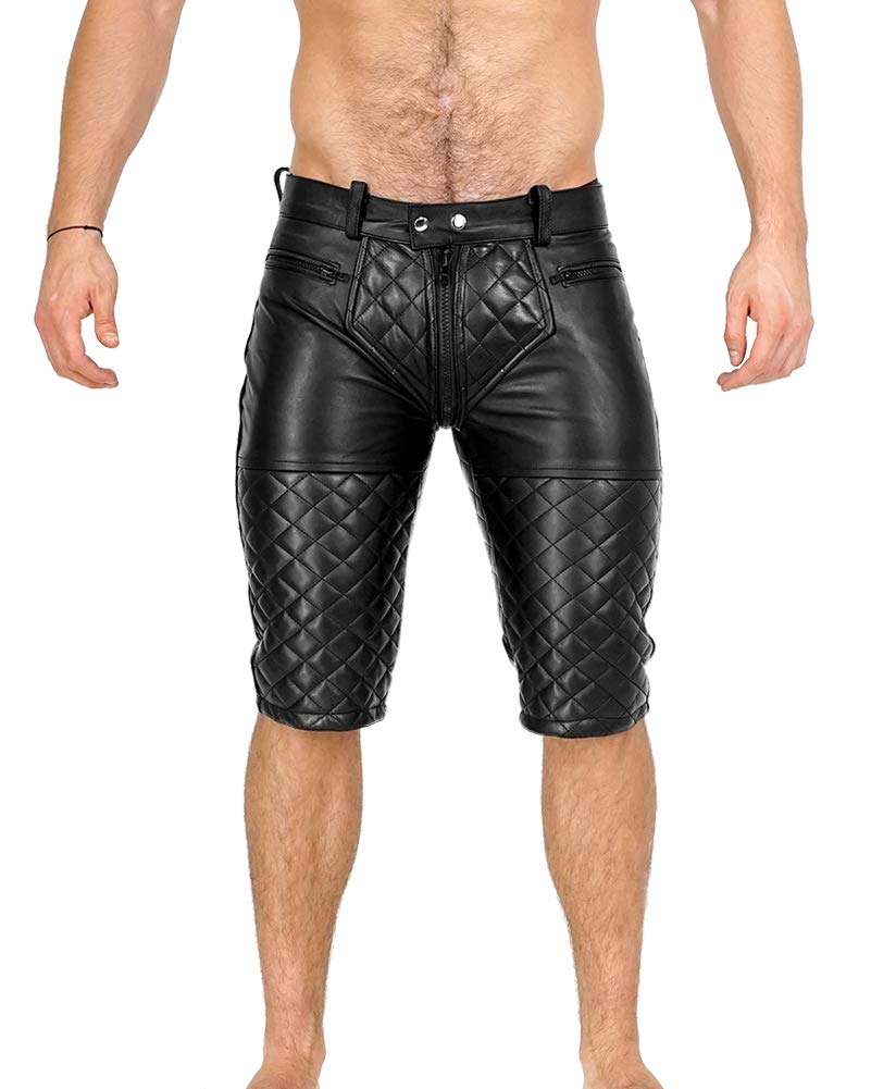 Bockle® 5 GAY-ZIP Men's Leather Shorts with Full Zip - Stylish Faux Leather Pants for Casual Wear, Night Out & Motorcycle Riding