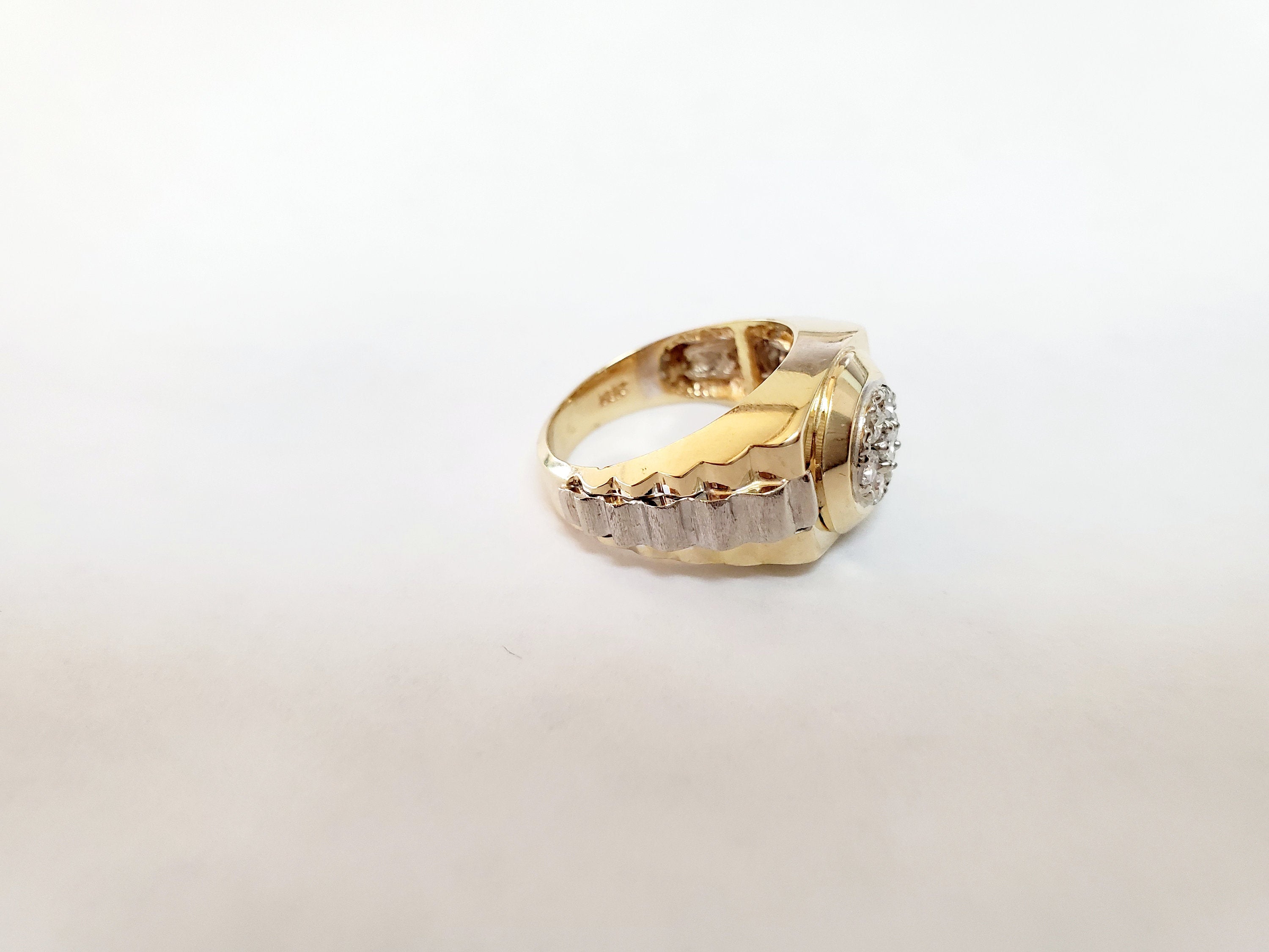 14K Two-Tone Men's Presidential Diamond Cluster Ring - Luxury Wedding Band & Gift for Him, Perfect for Anniversaries, Engagements, and Special Occasions