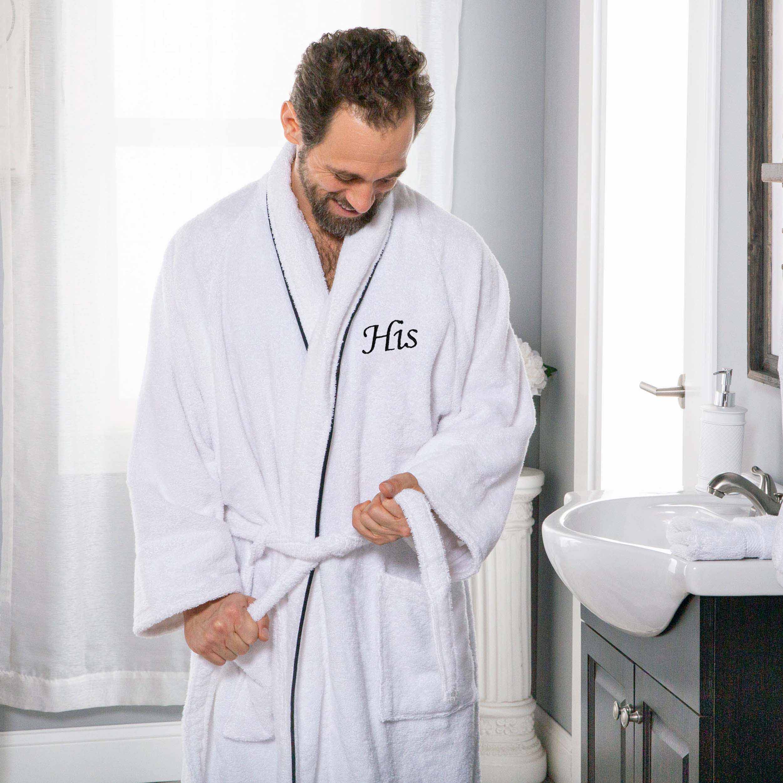 Premium Cotton Unisex Bathrobe for Adults - Soft, Fluffy & Highly Absorbent - White Embroidered Spa Robe for Relaxation, Hotels & Home Comfort