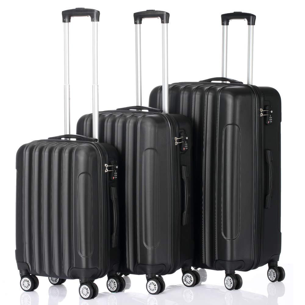 **Kepooman 3-Piece Lightweight Luggage Set with TSA Lock & Spinner Wheels (20in, 24in, 28in) – Durable Trolley Suitcase for Travel, Business & Vacation – Black**