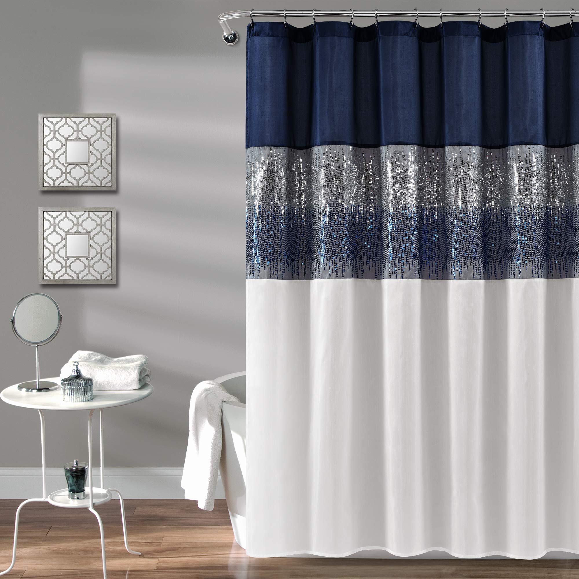 Lush Decor Night Sky Shower Curtain 72x78 Navy White for Bathroom Decor
