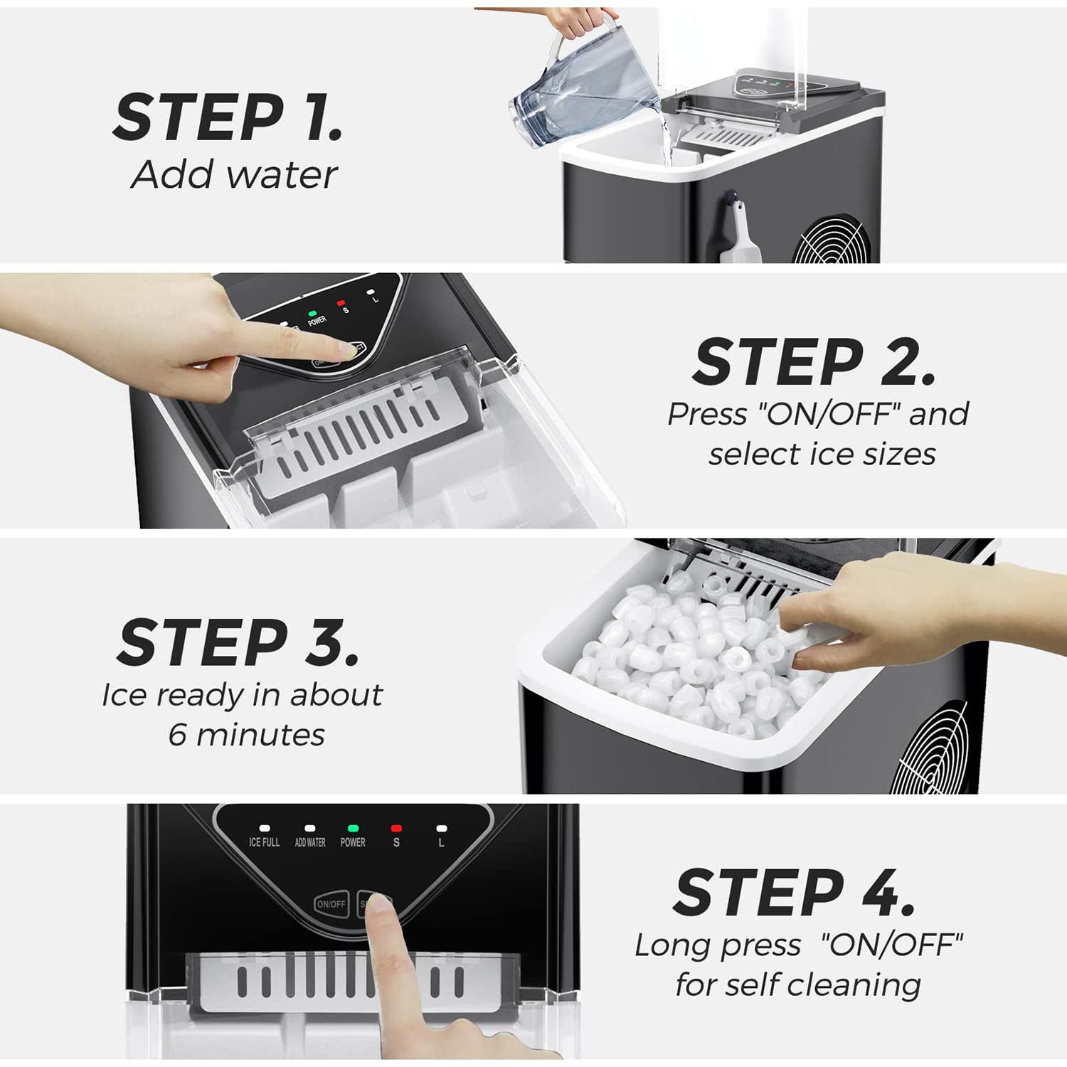 Automatic Ice Maker Machine with Self-Cleaning Function - 33lbs/24h, 9 Ice Cubes in 6 Minutes, Ultra Quiet Countertop Ice Cube Maker for Home, Office, Bar, Restaurant, Party and RV Use