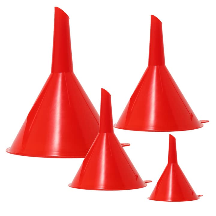 Oil Funnel Set - 4-Piece Plastic Funnel Kit for Car Oil Change, Kitchen Cooking & DIY Projects - Small, Medium & Large Sizes for Filling Bottles, Jars & Containers - Perfect for Automotive, Home & Workshop Use