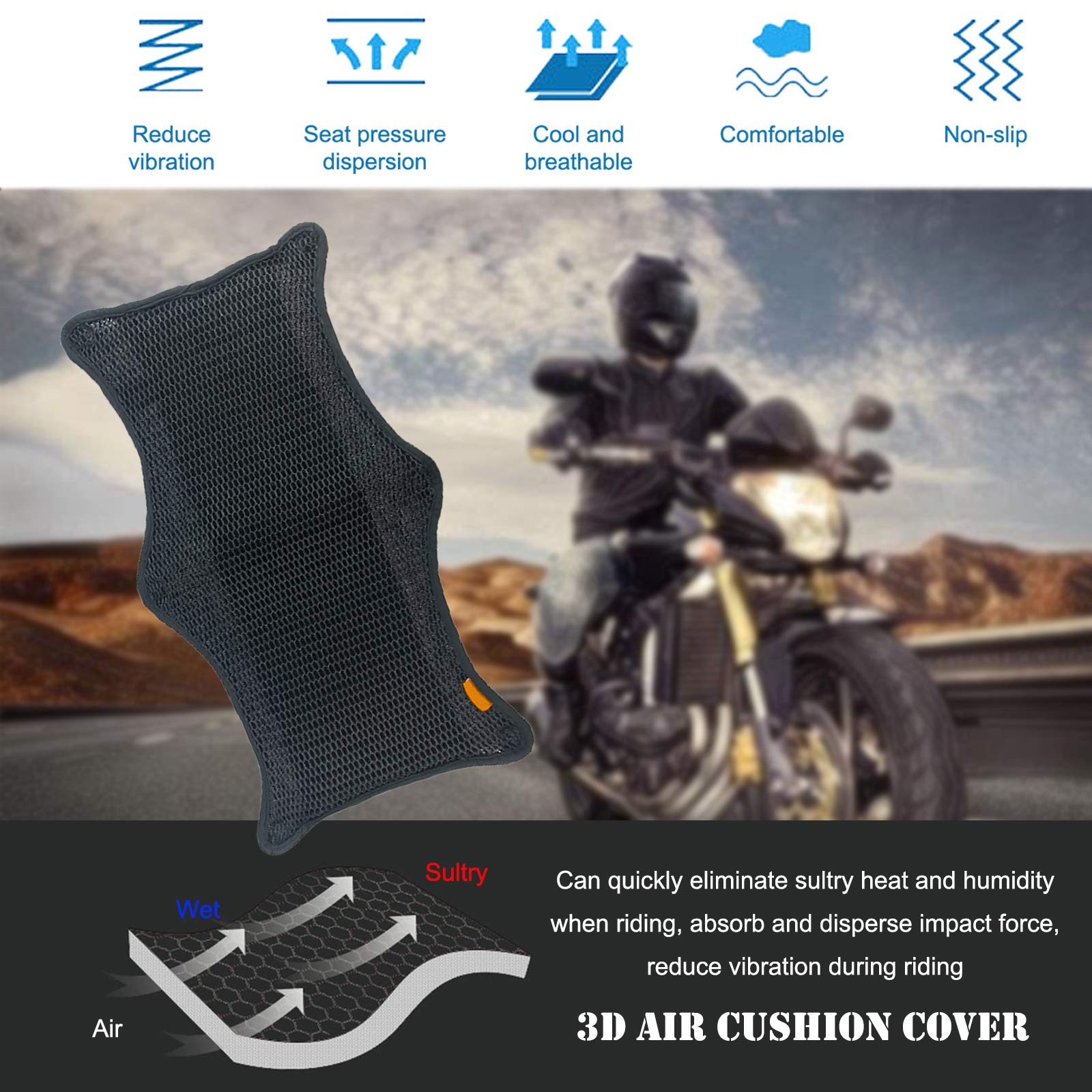 Motorcycle Seat Cushion - Pressure Relief & Cooling Gel Seat Cover - XL Size for Comfortable Riding - Perfect for Long Distance Travel & Hot Weather Commuting