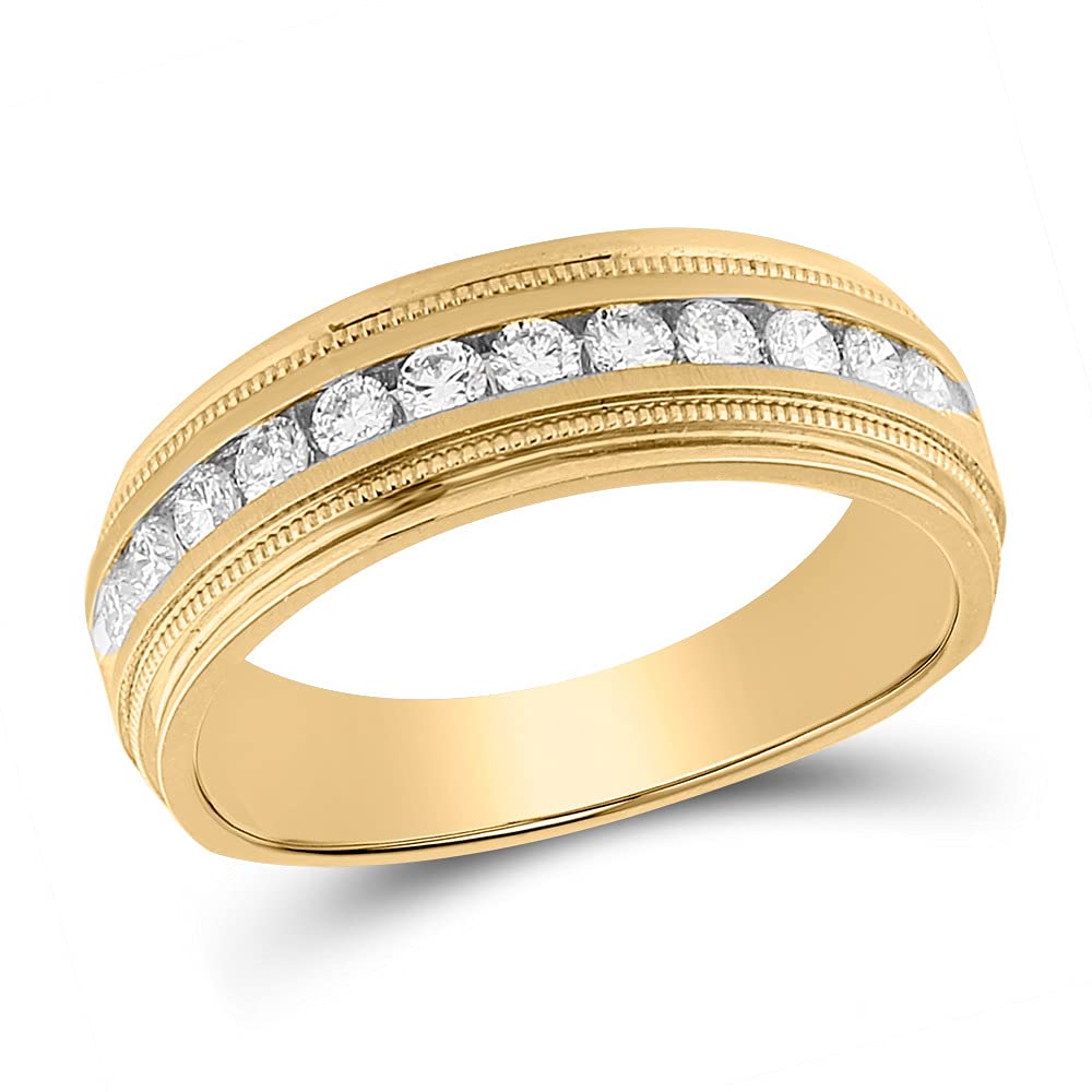 14K Yellow Gold Men's Diamond Wedding Band Ring - 1/2 Carat Round Cut Single Row - Perfect for Engagement, Anniversary & Special Occasions