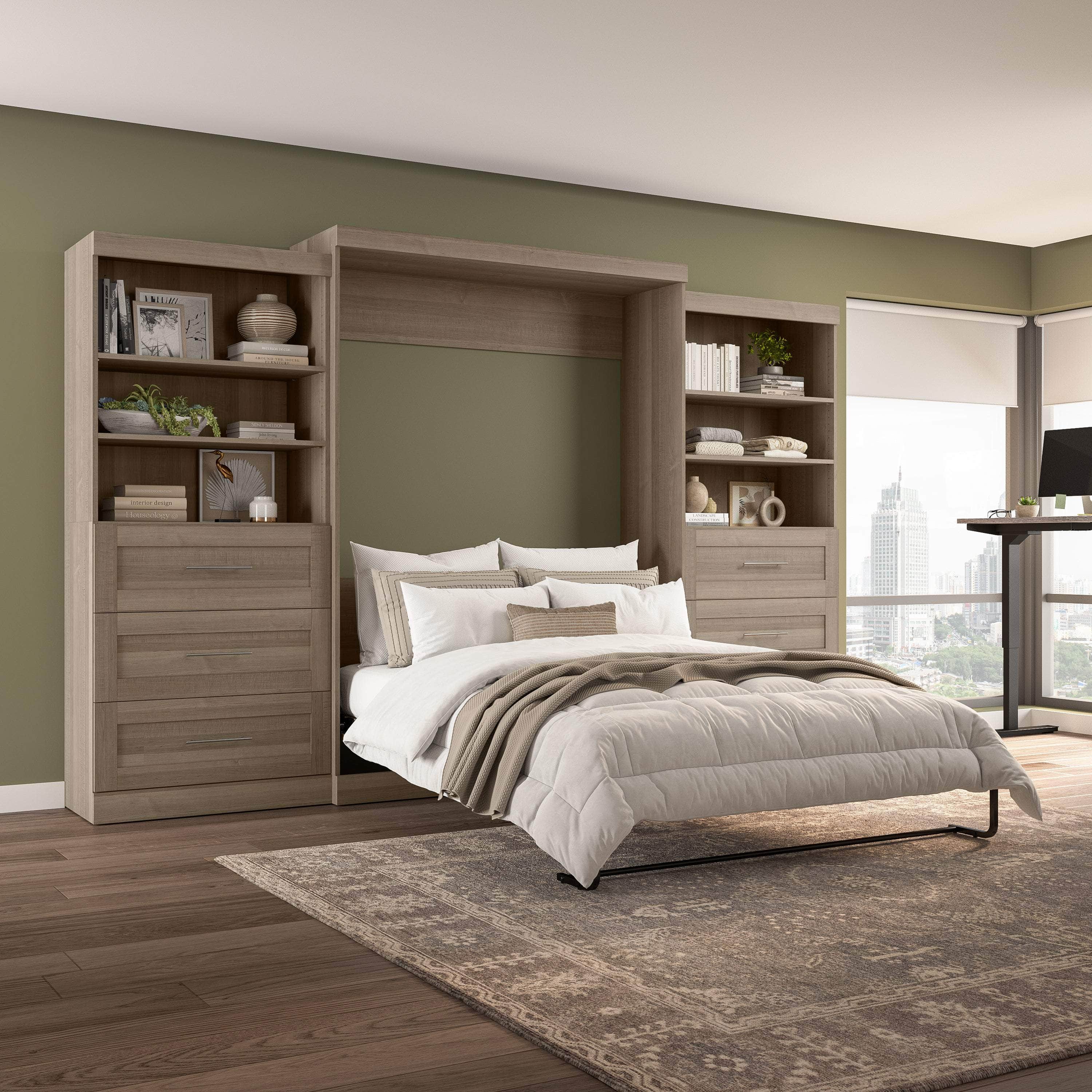 Pur Queen Murphy Wall Bed with 2 Storage Drawers - Space Saving Fold Down Bed (136 Inch) in 6 Colors | Perfect for Small Apartments, Guest Rooms & Home Offices