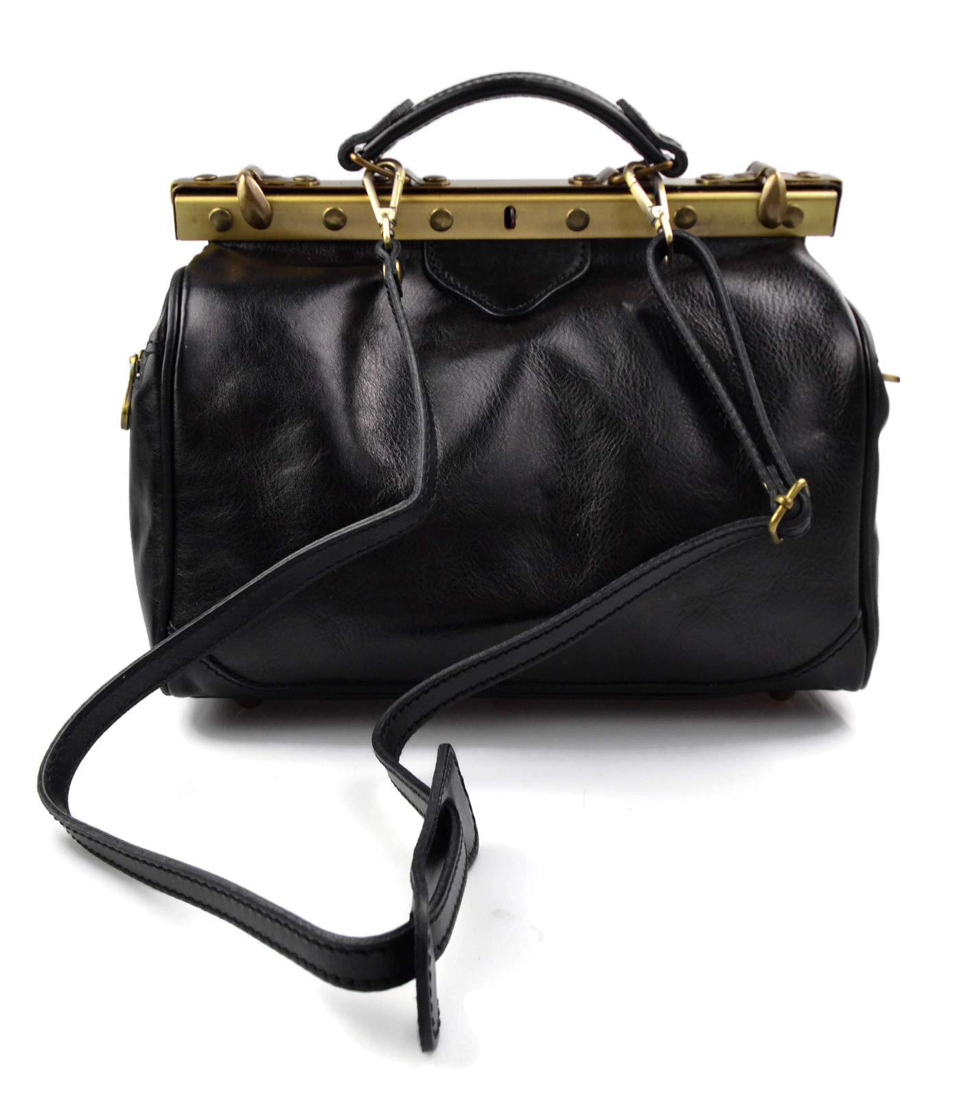 Stylish Italian Leather Doctor Bag for Women - Handheld & Shoulder Medical Purse in Black | Perfect for Work, Travel & Everyday Use