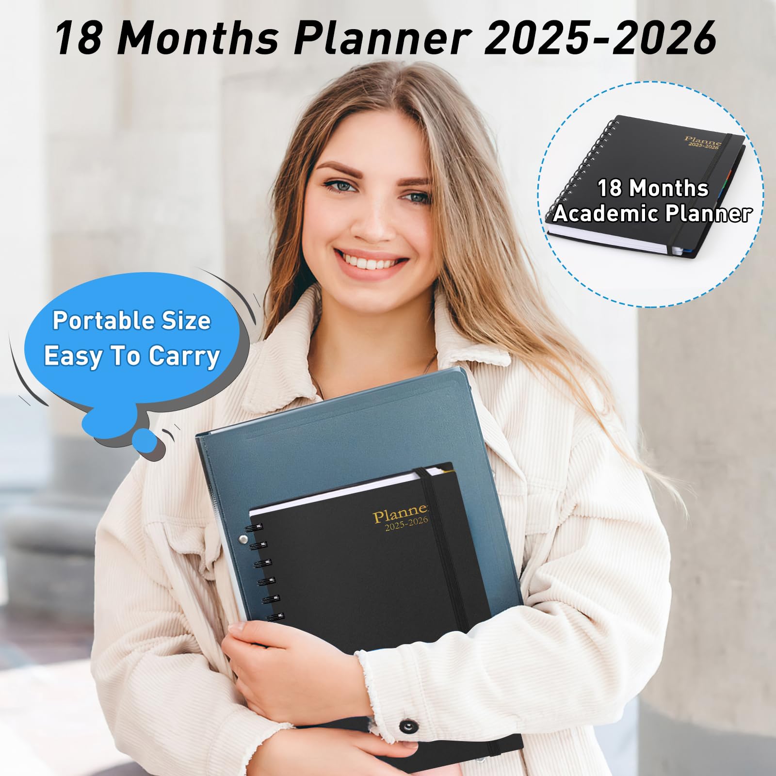 2025-2026 18-Month Daily Planner with Tabs - Spiral Bound Calendar Organizer for Yearly, Monthly & Weekly Planning (Jan 2025-Jun 2026) | Flexible Cover, 100GSM Thick Paper, A5 Size | Perfect for Work, School & Personal Time Management | Black
