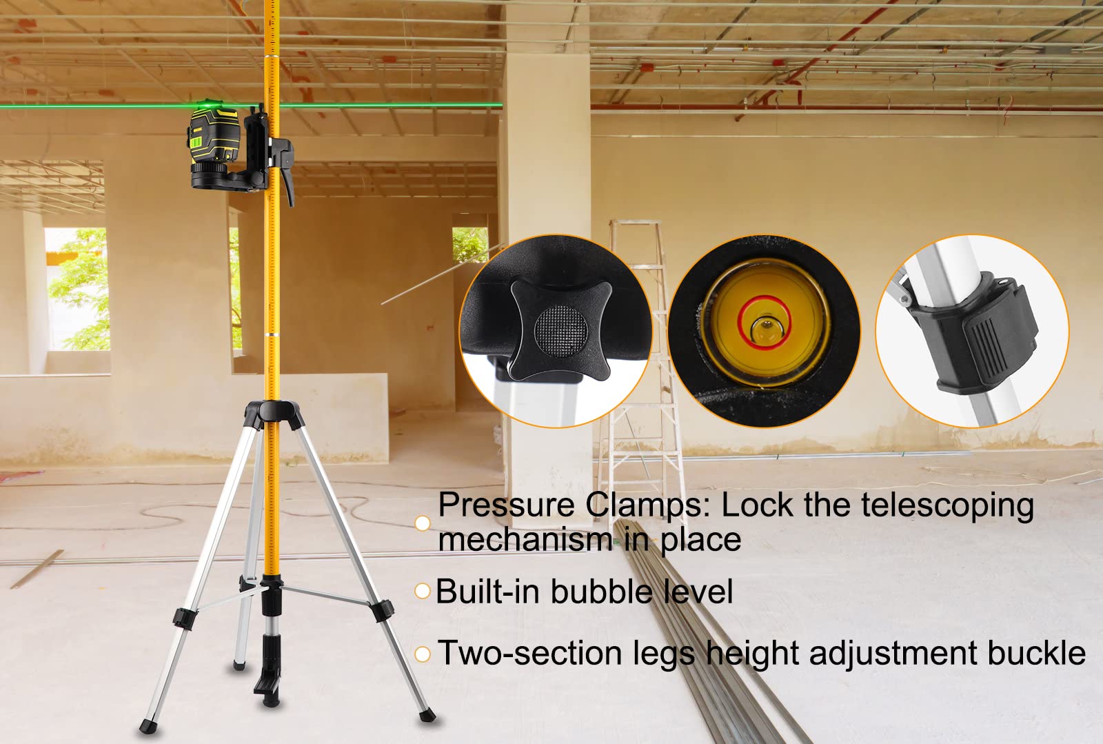 Firecore Upgraded 12 ft Telescoping Laser Pole with Tripod - Adjustable Bracket & 1/4