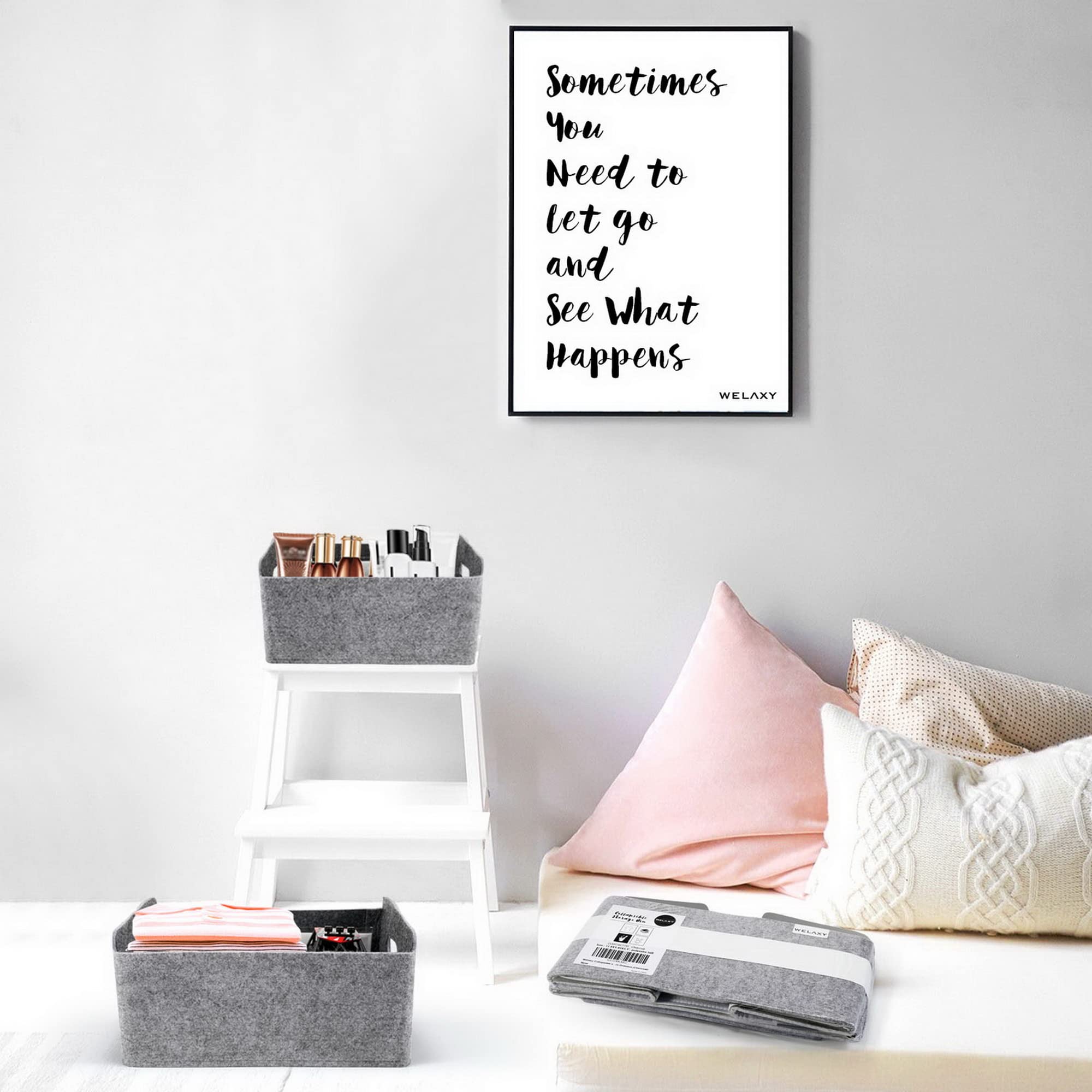 Welaxy 3-Piece Collapsible Felt Storage Baskets with Handles - Foldable Organizer Bins for Kids Toys, Pet Supplies, Books & Clothes - Space-Saving Cabinet & Closet Organizer (Charcoal Gray) - Perfect for Nursery, Playroom & Bedroom Storage Solutions