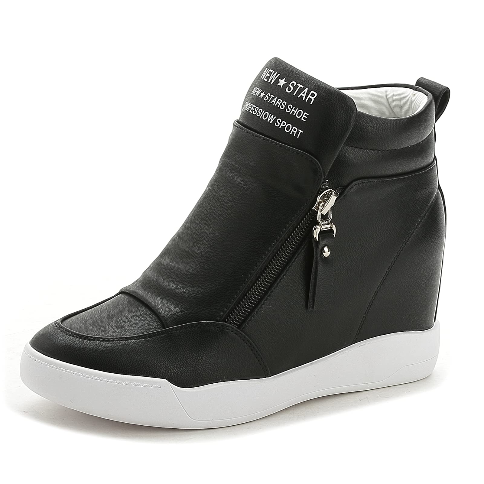 CKROLA Women's Fashion Platform Sneakers - Hidden Wedge Heel High Top Shoes for Women, Comfortable Work Boots with Non-Slip Sole | Perfect for Office, Walking & Casual Outfits