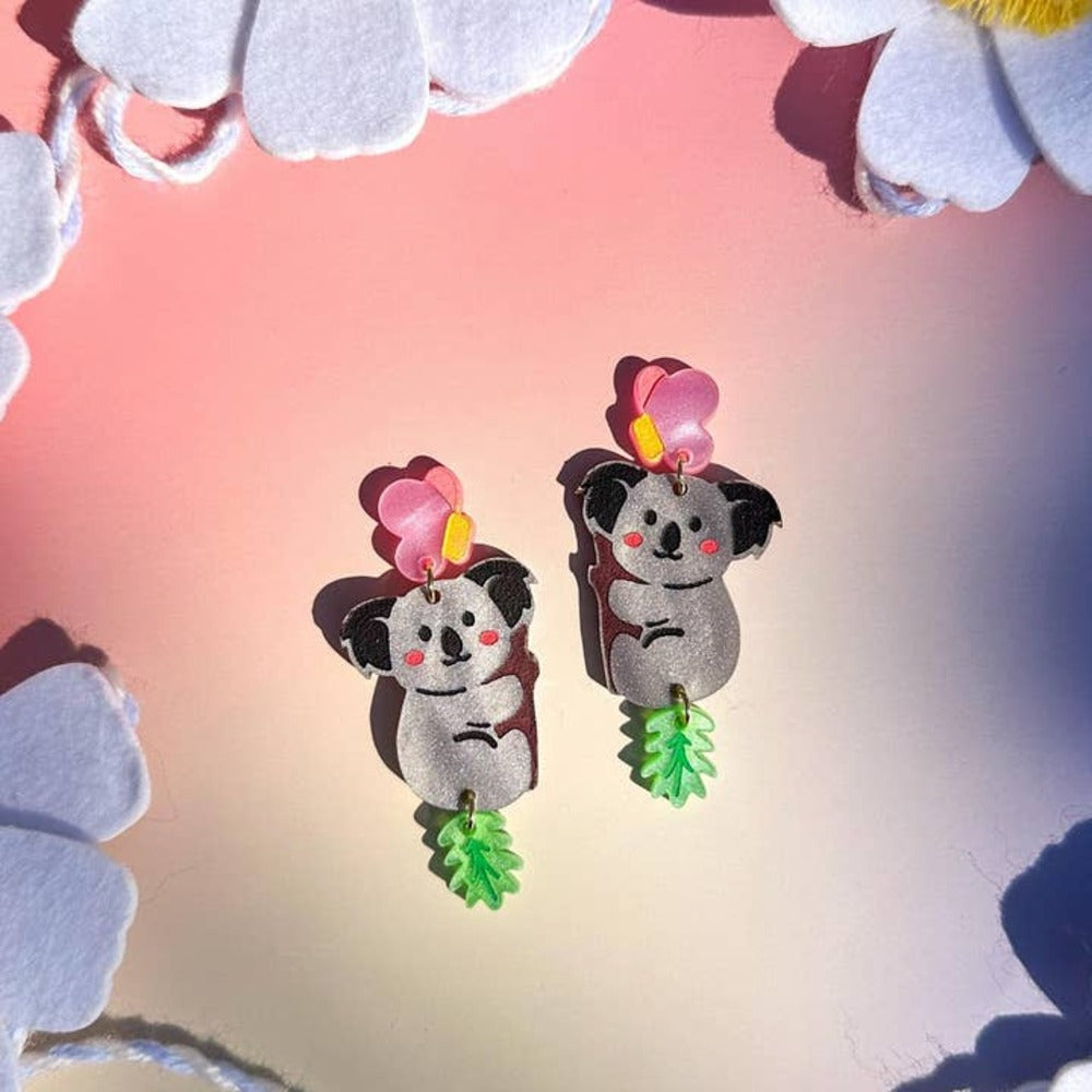 Cute Koala Acrylic Earrings for Women - Bobby the Koala Animal Stud Earrings - Perfect for Casual Wear, Gifts & Animal Lovers