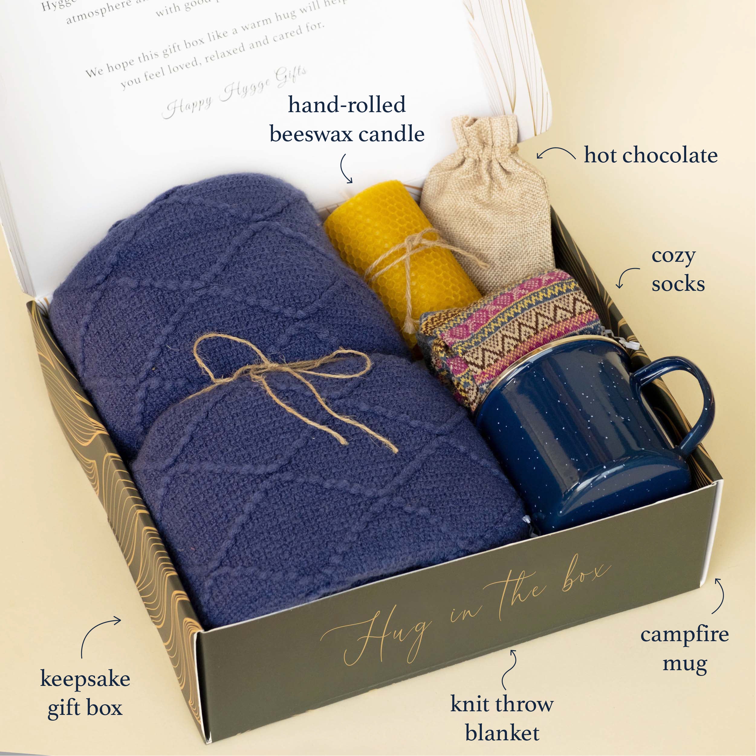 Premium Birthday Gift Set for Men & Women - Cozy Navy Fleece Blanket, Nordic Knit Socks & Insulated Campfire Mug - Perfect for Anniversary, Christmas & Housewarming Gifts - Great for Camping, Home & Office Use