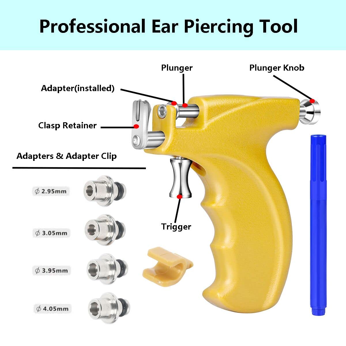 Professional Ear Piercing Gun Kit with 6 Pairs 925 Sterling Silver Earrings (18K Gold Plated) & 10 Pairs 316L Surgical Steel Studs - Safe for Home, Salon & Professional Use