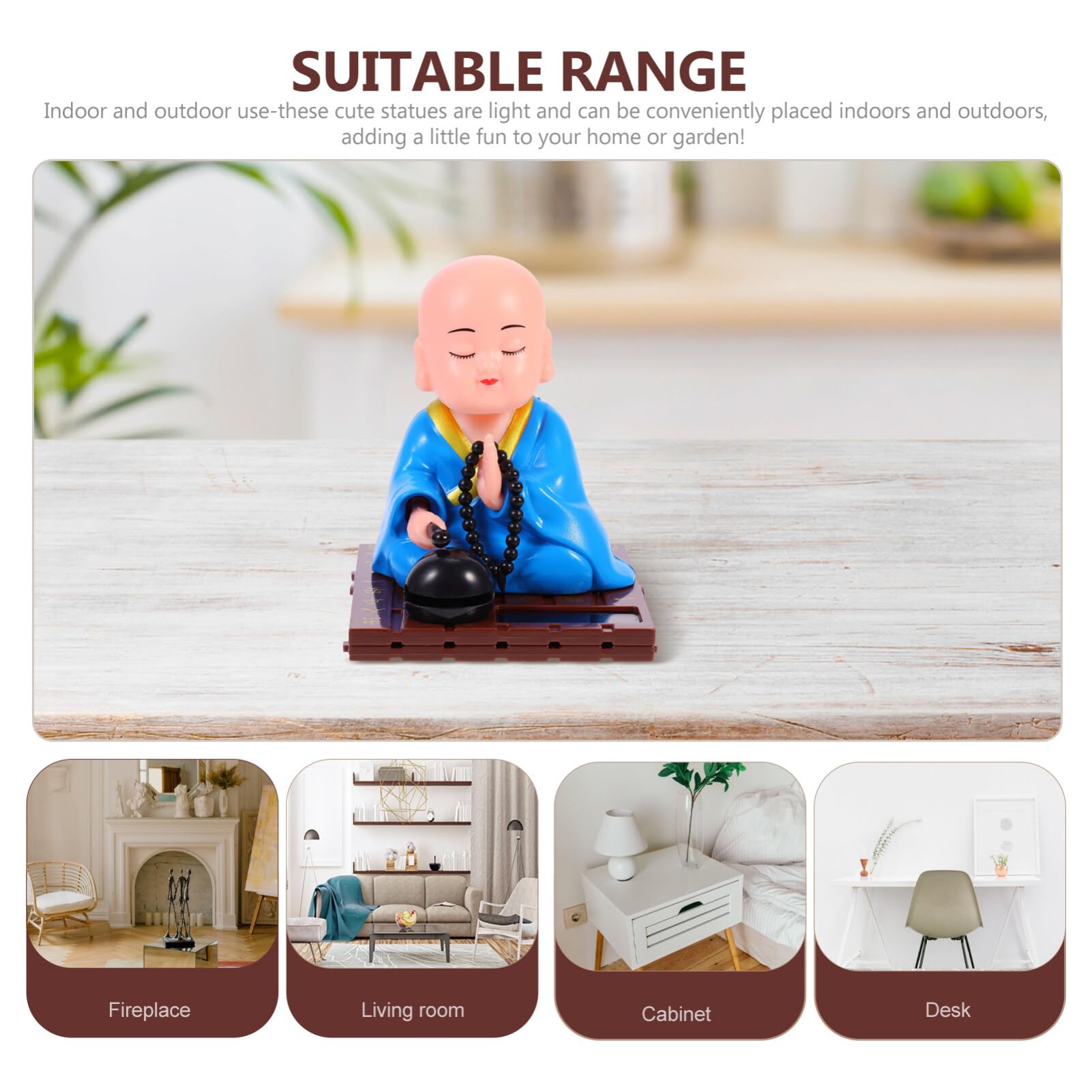 FAVOMOTO Solar Monk Figurine - Buddha Car & Home Decor for Dashboard