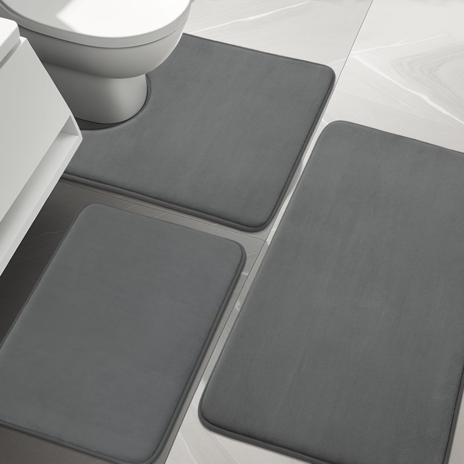 YIHOUSE 3-Piece Bathroom Rug Set - Non-Slip Memory Foam Mats for Shower, Tub & Sink - Dark Grey