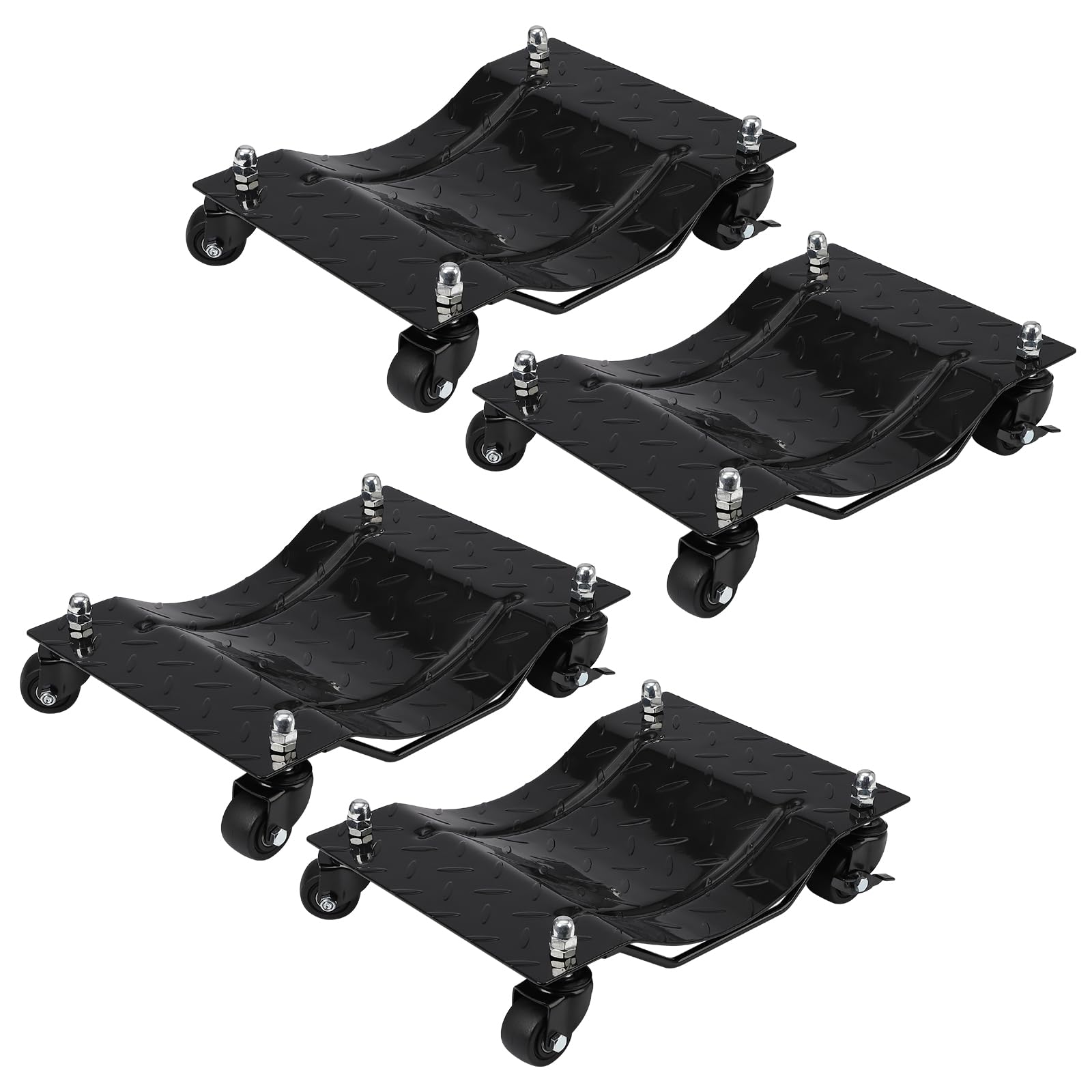 Upgraded Towallmark 4-Pack Car Dolly with Nylon Wheels - 6000lbs Capacity, 360° Rotating Vehicle Wheel Dollies for Moving Cars, Trucks, Trailers & Motorcycles (Black) - Perfect for Garage Storage, Auto Repair Shops & Vehicle Maintenance